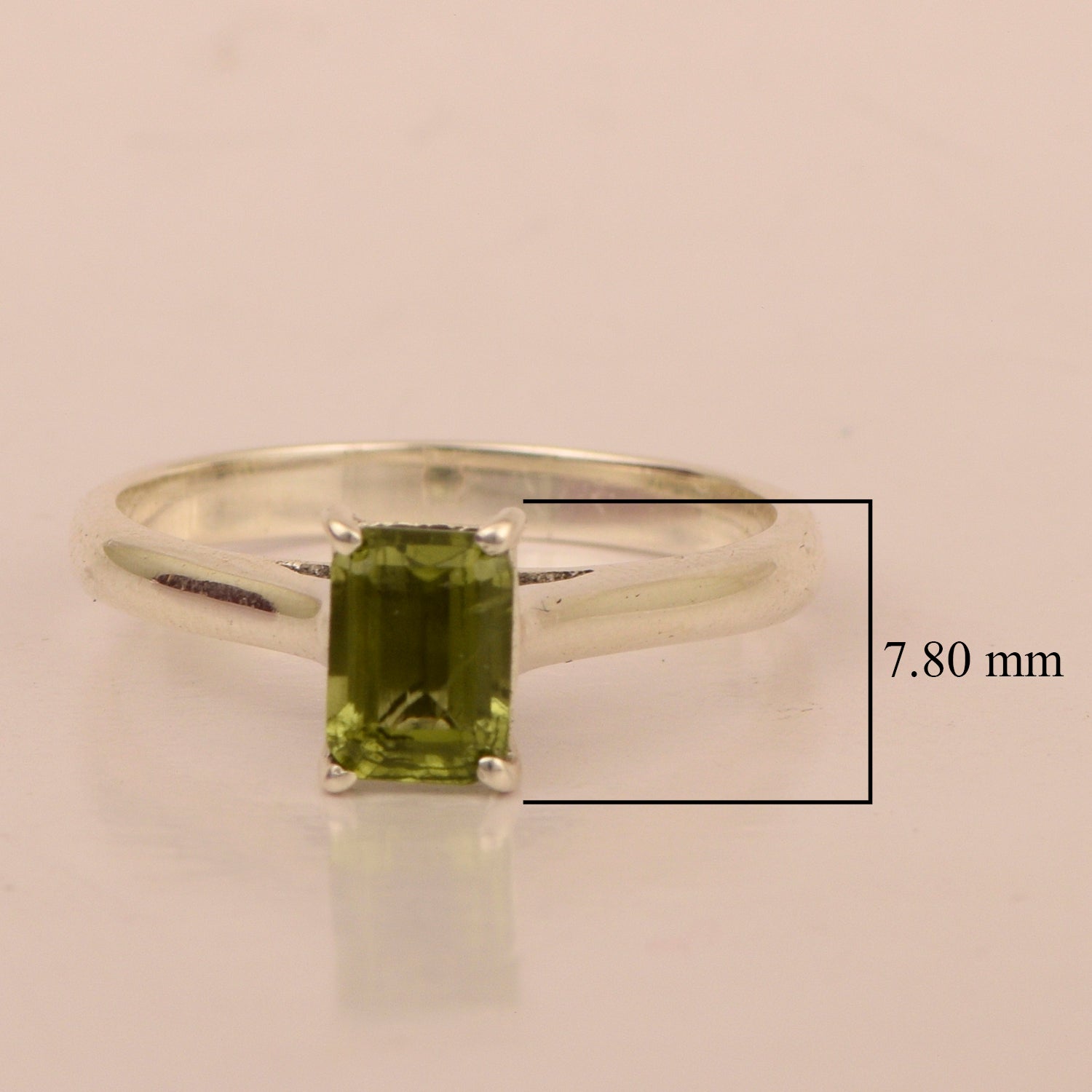 925 Sterling Silver Emerald Cut 7X5MM Peridot Solitaire Women Ring - Kimaya INC