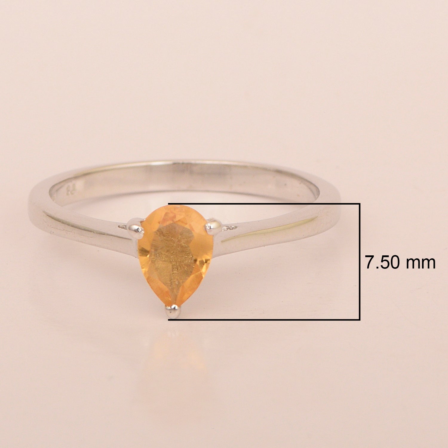 925 Sterling Silver Pear 7x5mm Citrine Gemstone Solitaire Engagement Ring - Kimaya INC