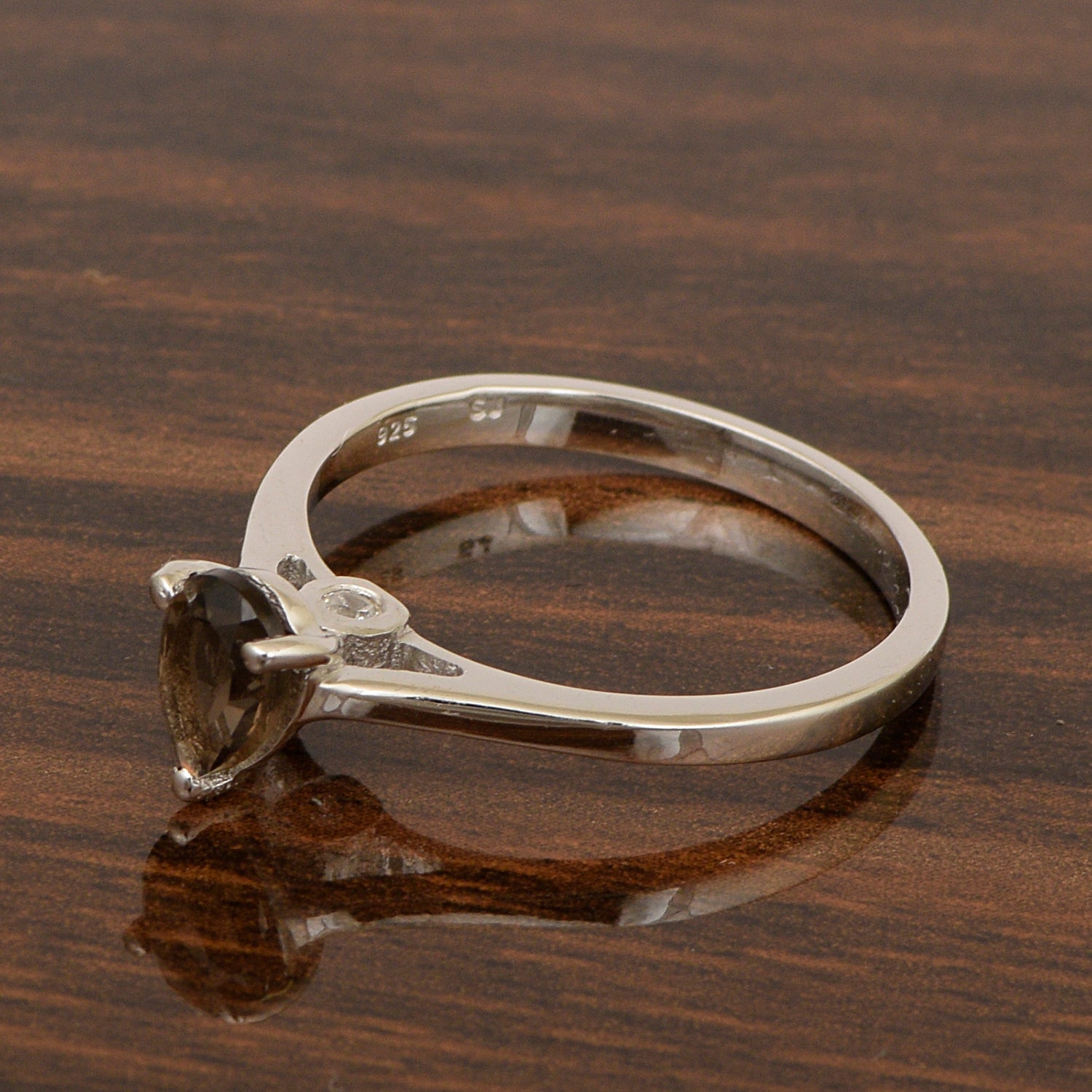 925 Sterling Silver Pear 7x5mm Smoky Quartz Gemstone Solitaire Engagement Ring - Kimaya INC