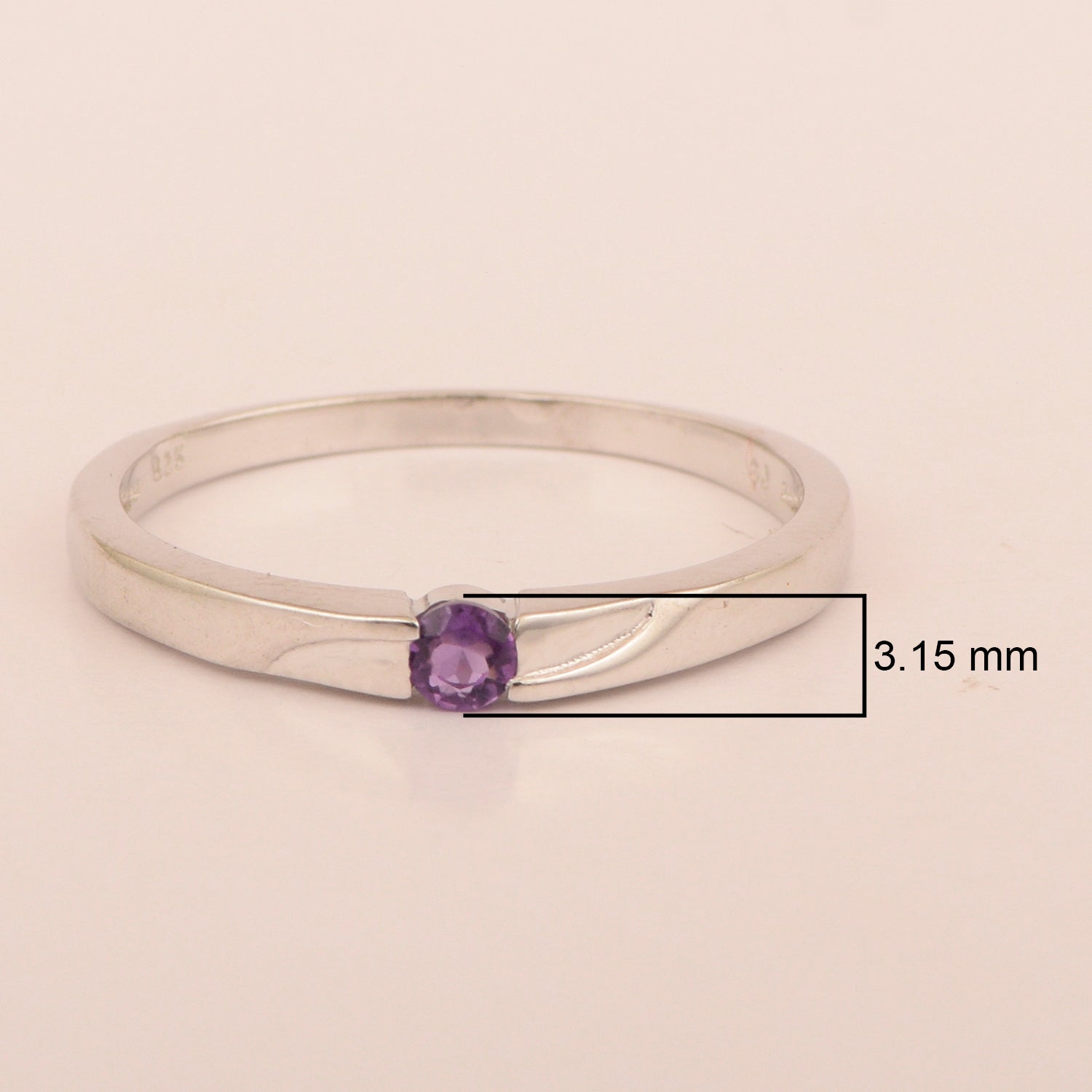 925 Sterling Silver Round 3MM Amethyst Women Tiny Stackable Ring - Kimaya INC