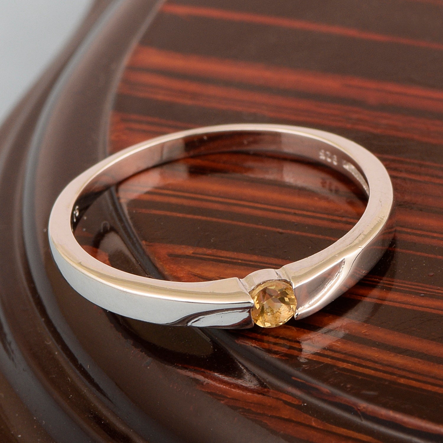 925 Sterling Silver Round 3MM Citrine Women Tiny Stackable Ring - Kimaya INC