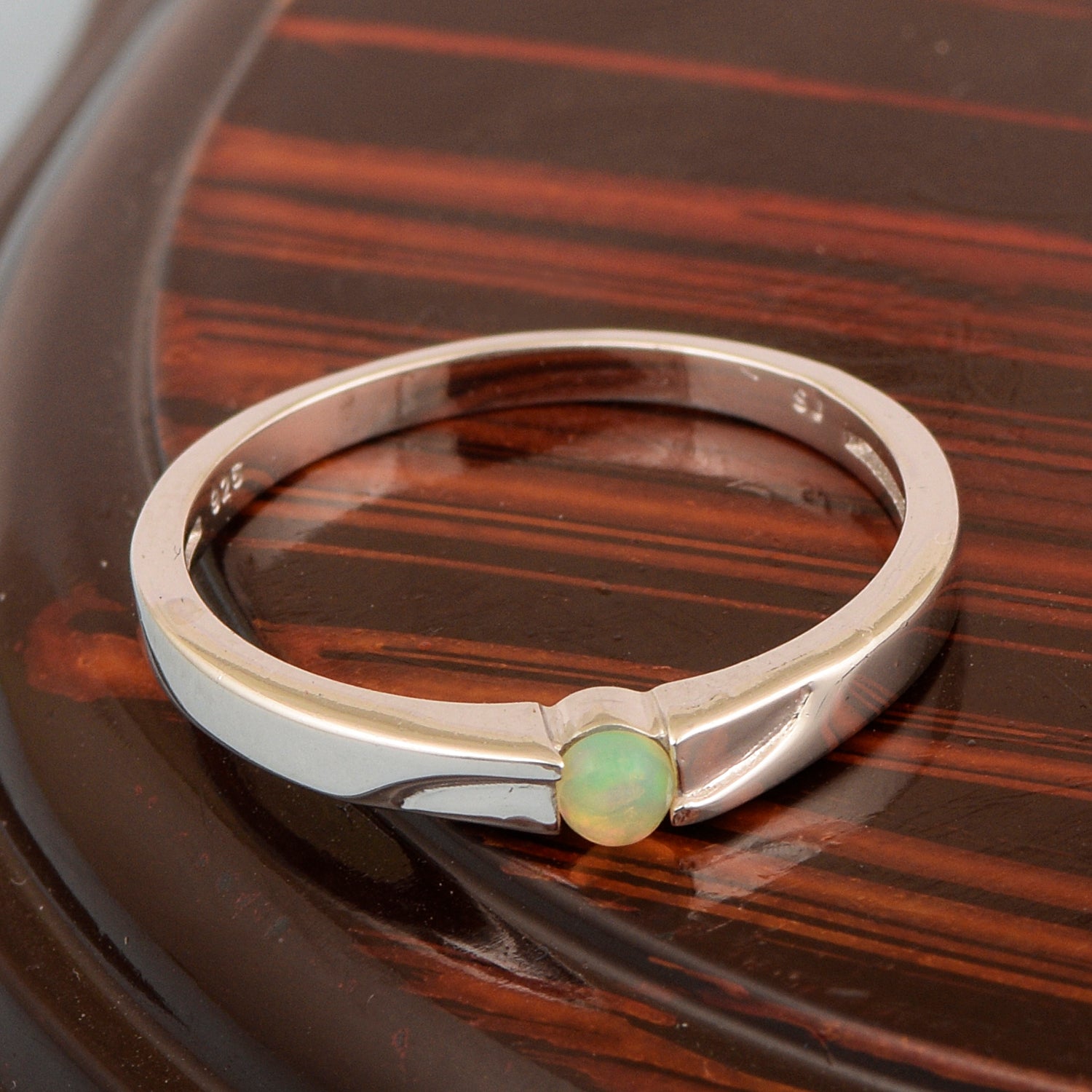 925 Sterling Silver Round 3MM Opal Women Tiny Stackable Ring - Kimaya INC