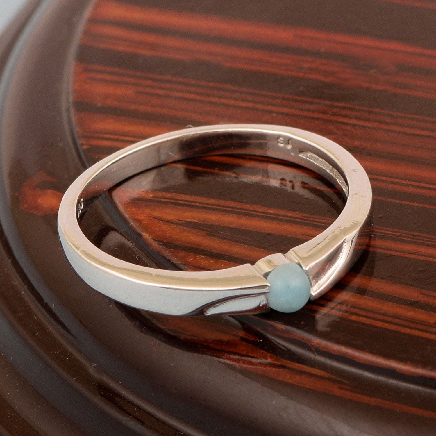 925 Sterling Silver Round 3MM Larimar Women Tiny Stackable Ring - Kimaya INC