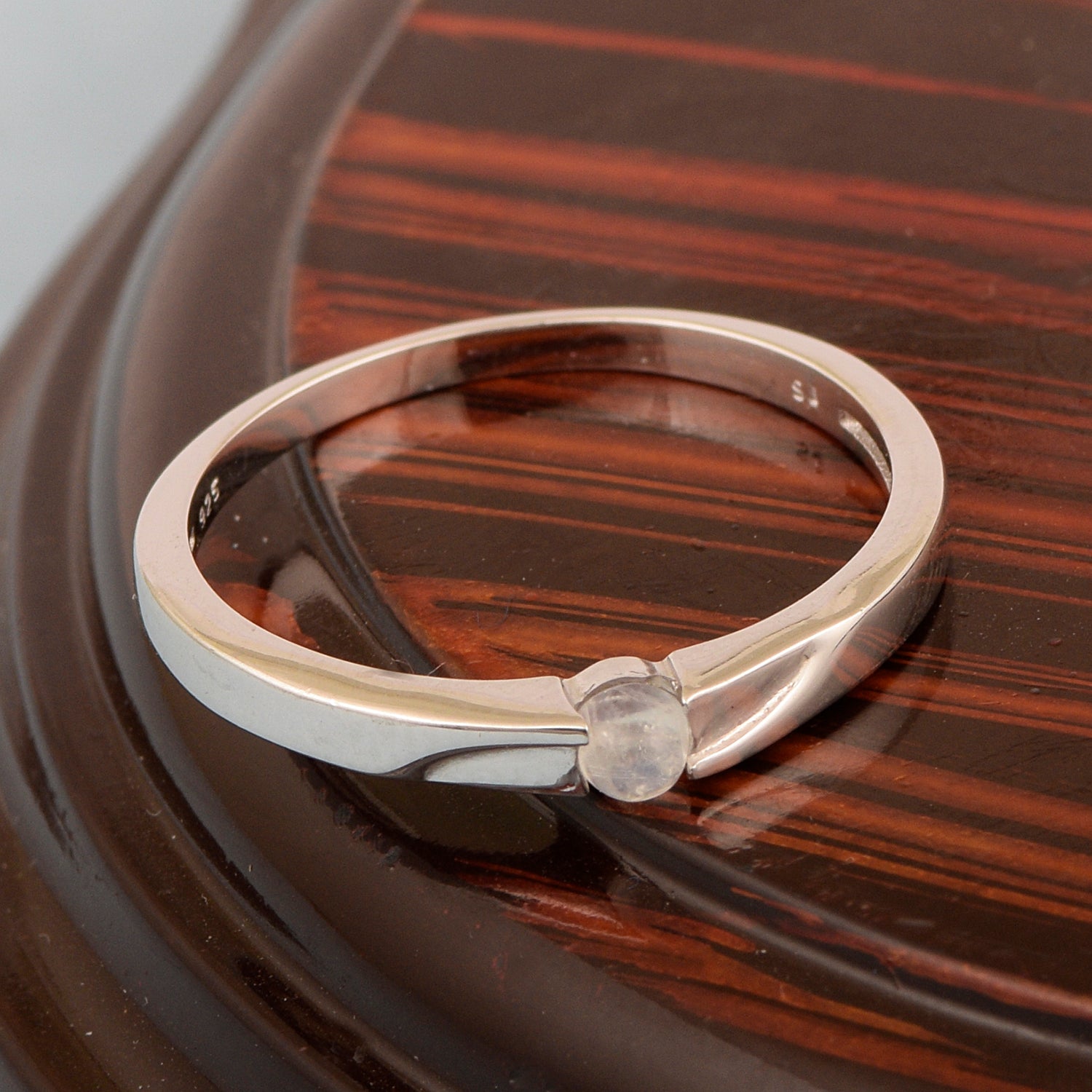 925 Sterling Silver Round 3MM Moonstone Women Tiny Stackable Ring - Kimaya INC