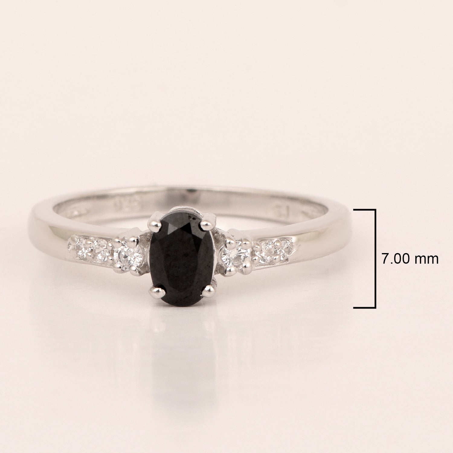 925 Sterling Silver Oval 6X4mm Black Spinel & White Accents Women Engagement Ring - Kimaya INC