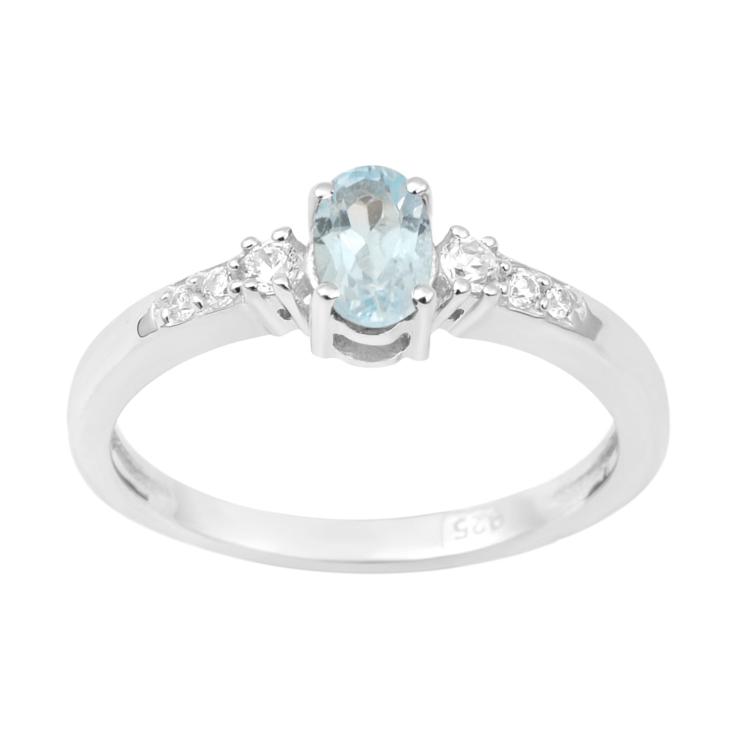 925 Sterling Silver Oval 6X4mm Blue Topaz & White Accents Women Engagement Ring - Kimaya INC