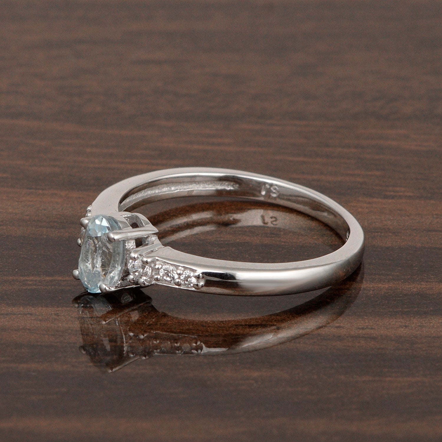 925 Sterling Silver Oval 6X4mm Blue Topaz & White Accents Women Engagement Ring - Kimaya INC