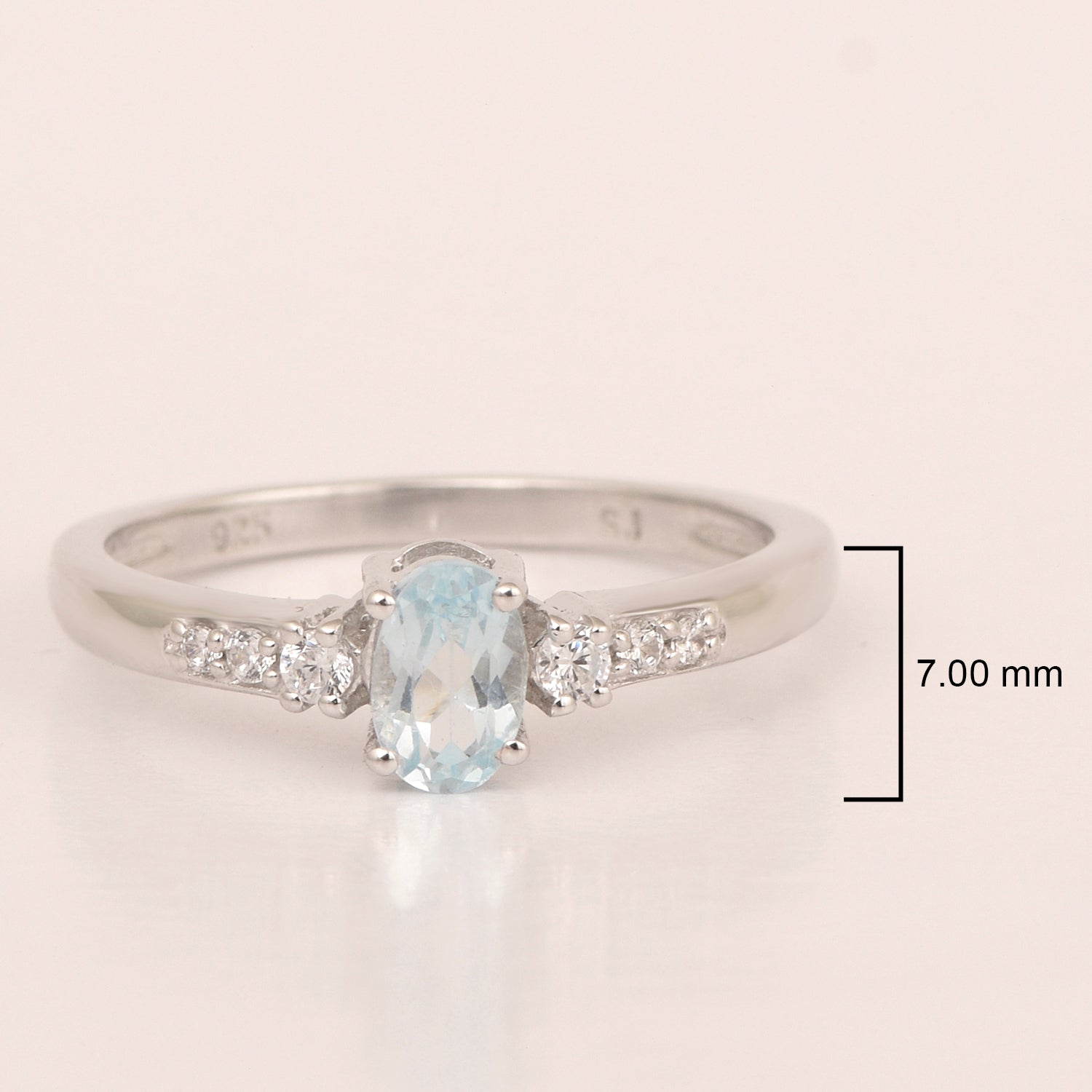 925 Sterling Silver Oval 6X4mm Blue Topaz & White Accents Women Engagement Ring - Kimaya INC