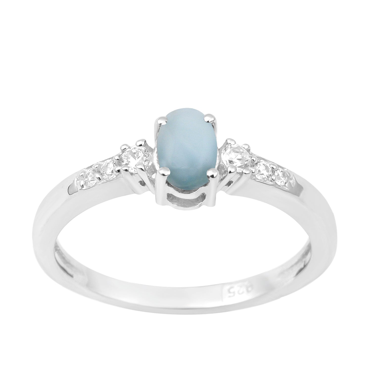 925 Sterling Silver Oval 6X4mm Larimar & White Accents Women Engagement Ring - Kimaya INC