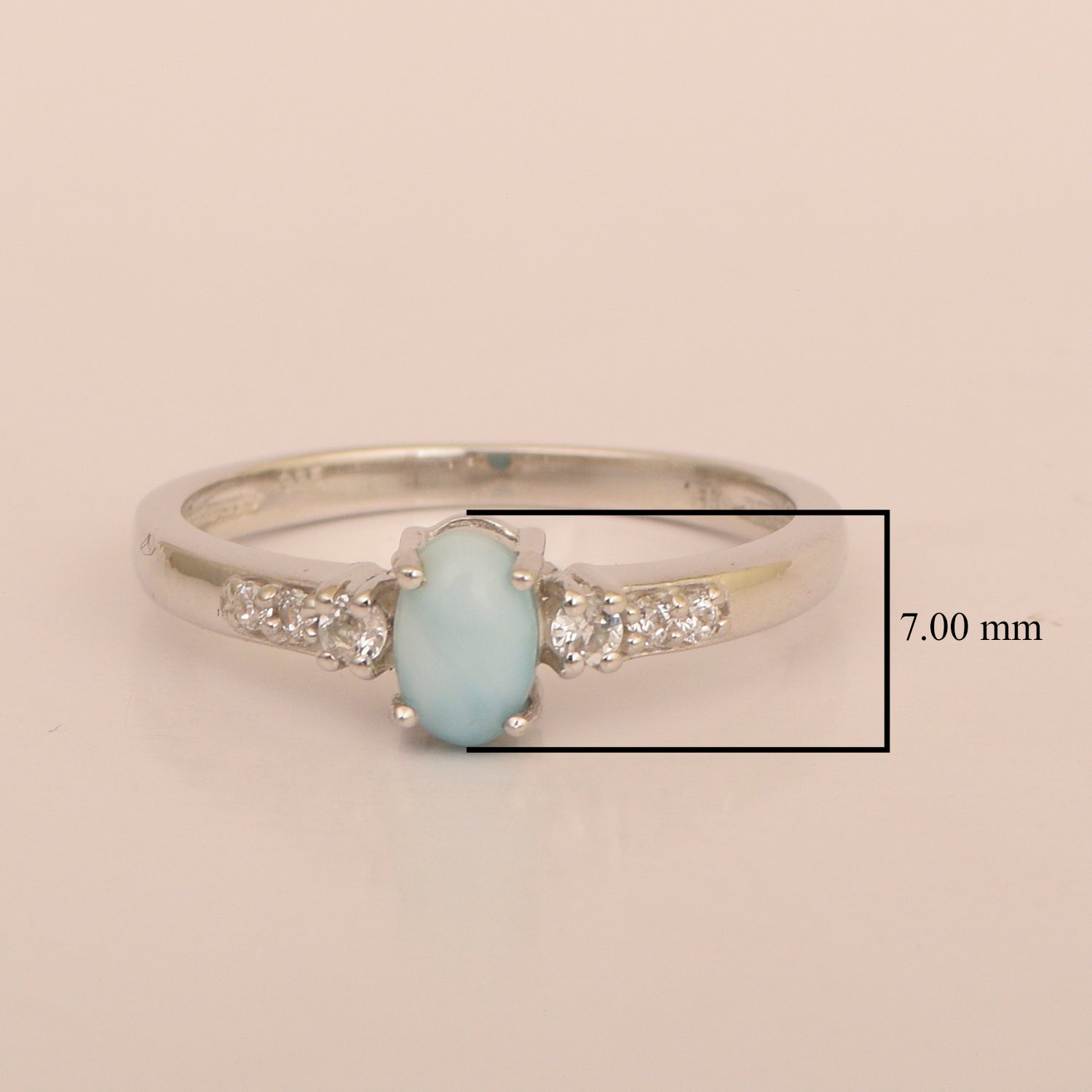 925 Sterling Silver Oval 6X4mm Larimar & White Accents Women Engagement Ring - Kimaya INC