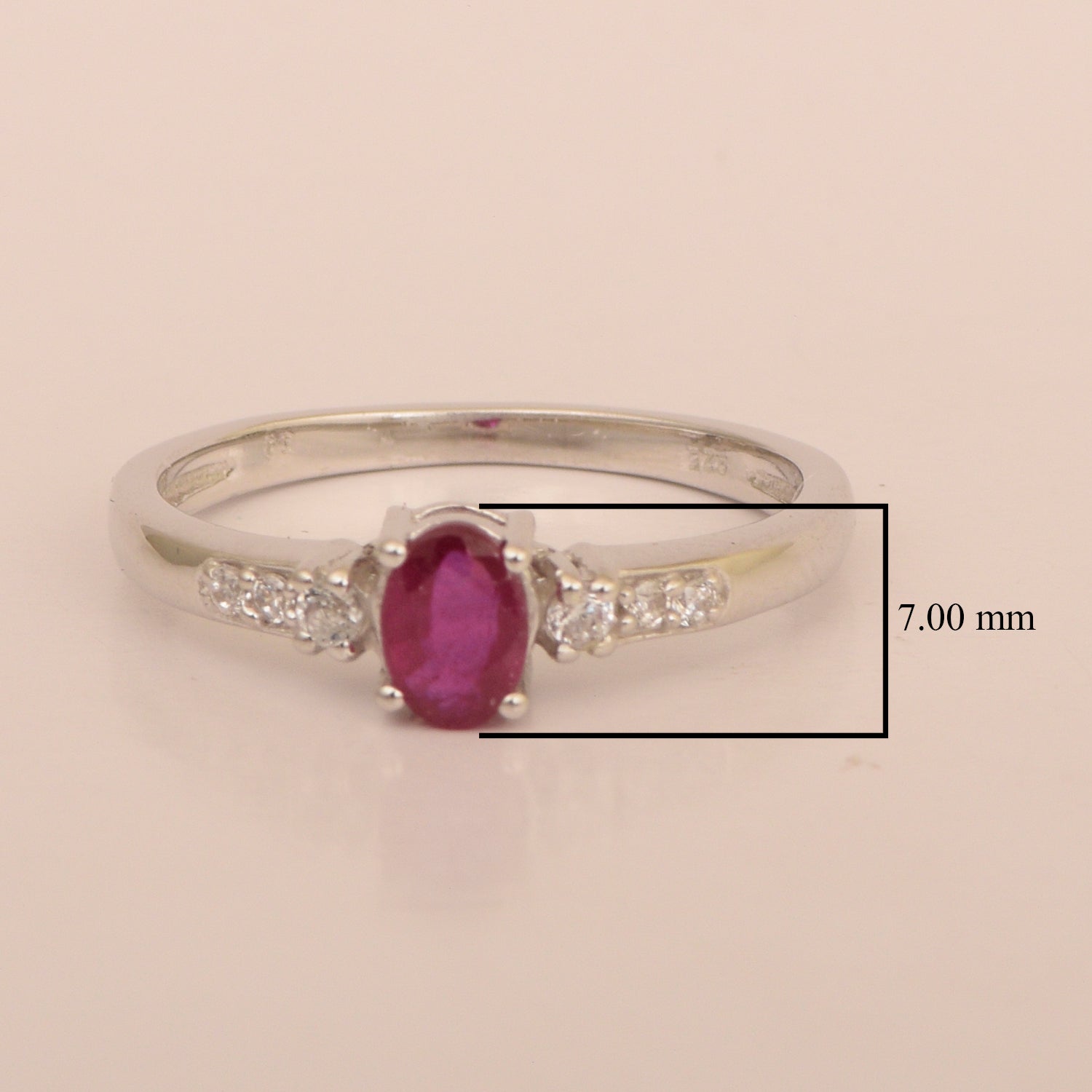 925 Sterling Silver Oval 6X4mm Ruby & White Accents Women Engagement Ring - Kimaya INC