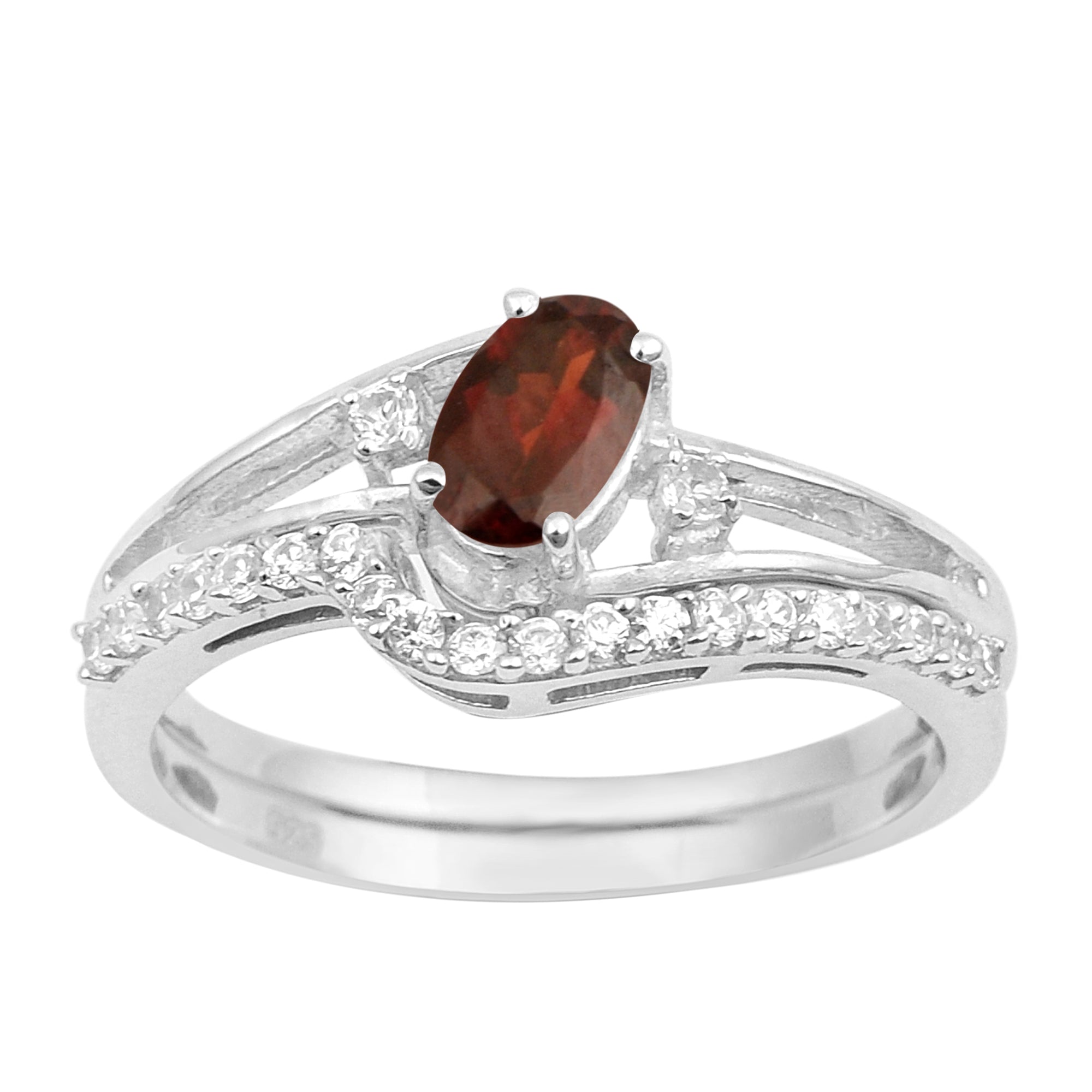 925 Sterling Silver Garnet 2pc Wedding Band Stackable Ring Set - Kimaya INC