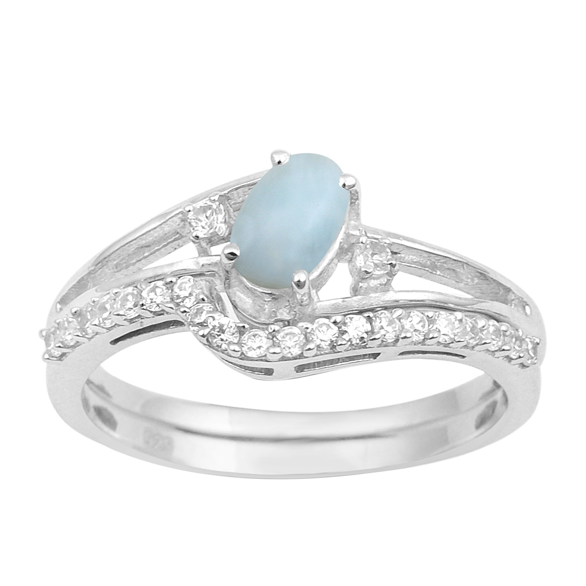 925 Sterling Silver Larimar 2pc Wedding Band Stackable Ring Set - Kimaya INC