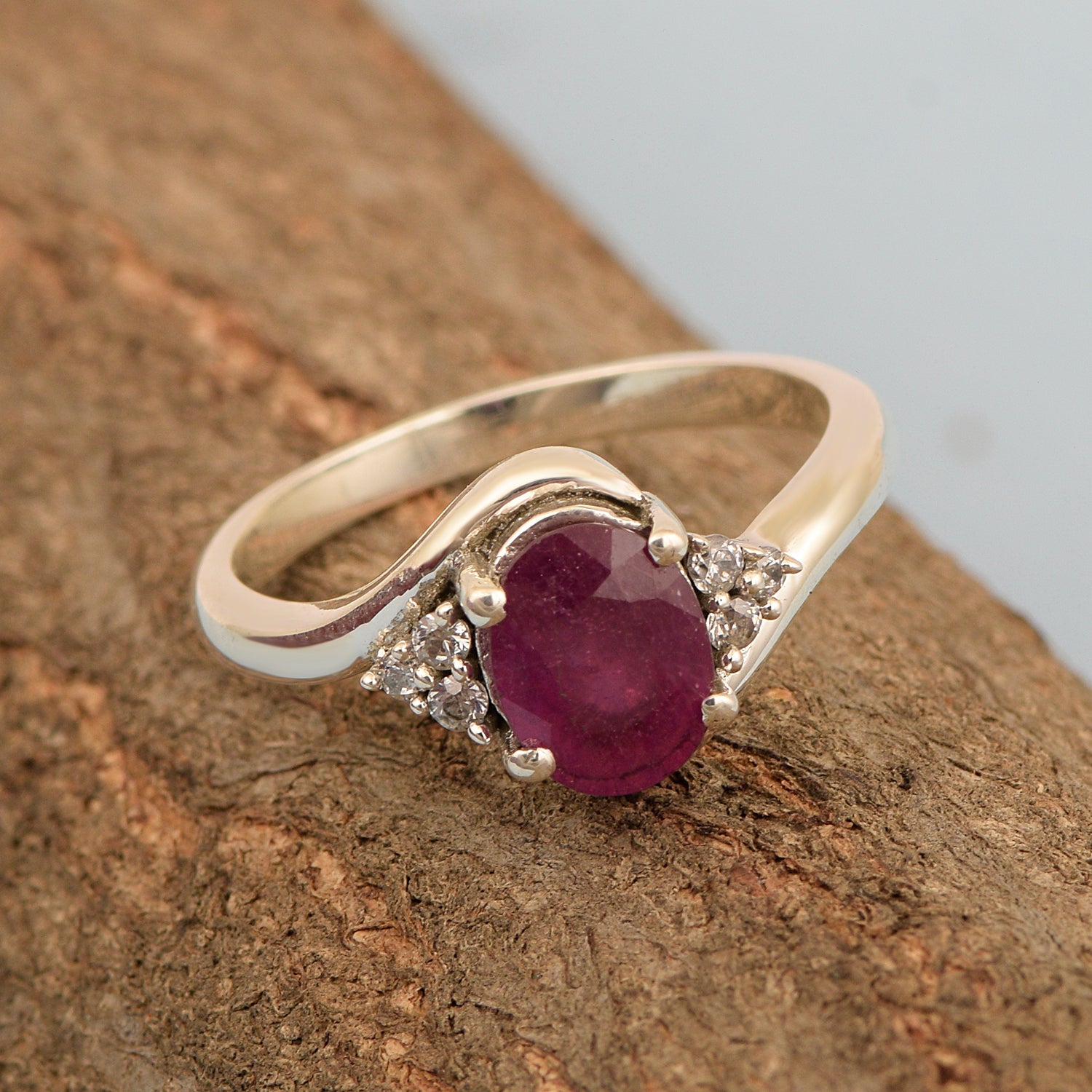 Oval Cut 1.5 Ctw Ruby Sterling Silver Solitaire Rings - Kimaya INC