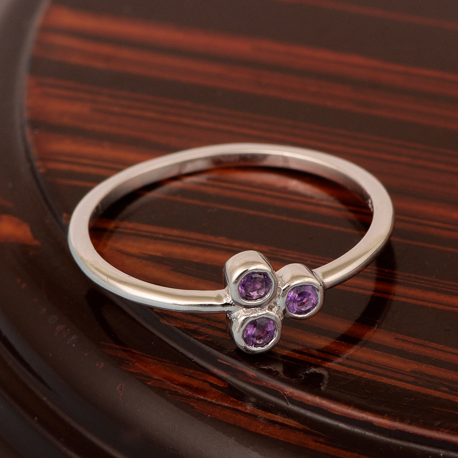 Stackable 925 Sterling Silver Round 2MM Amethyst Women Wedding Ring - Kimaya INC