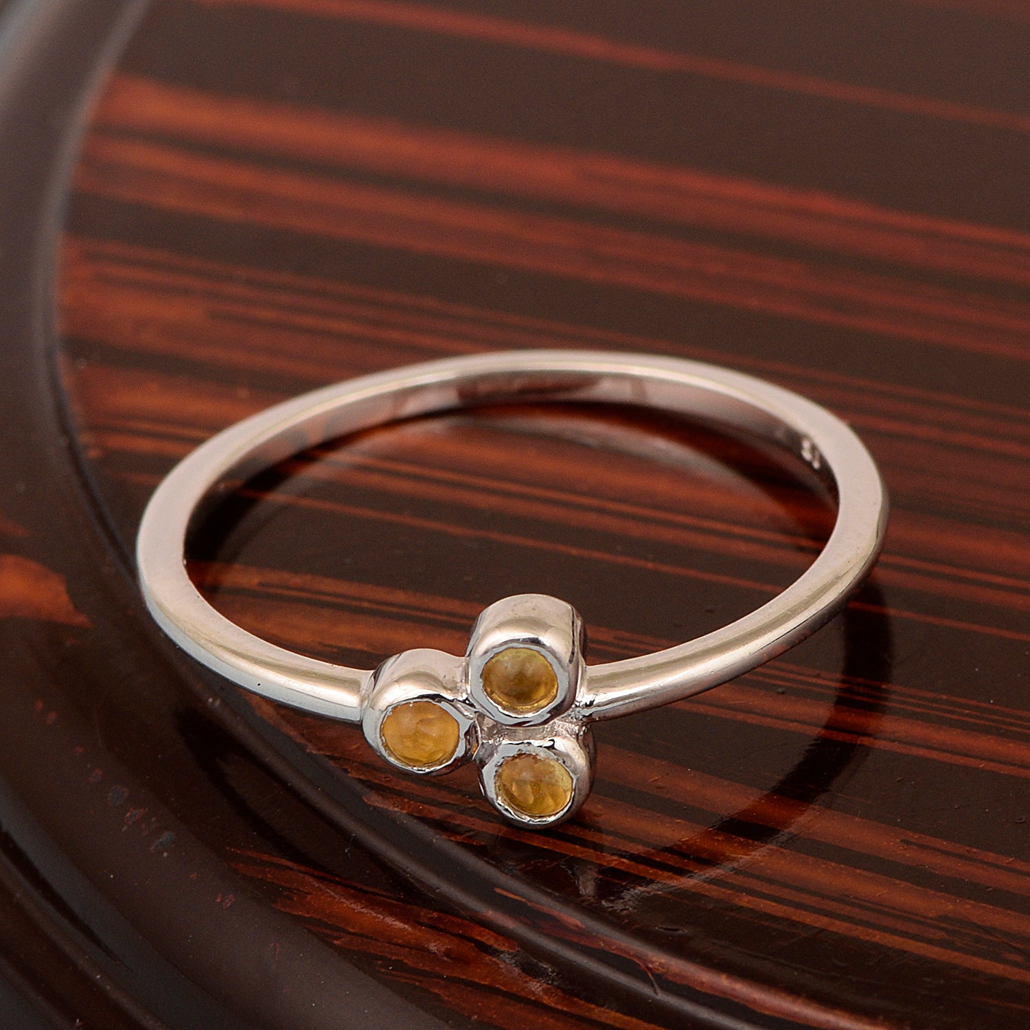 Stackable 925 Sterling Silver Round 2MM Citrine Women Wedding Ring - Kimaya INC