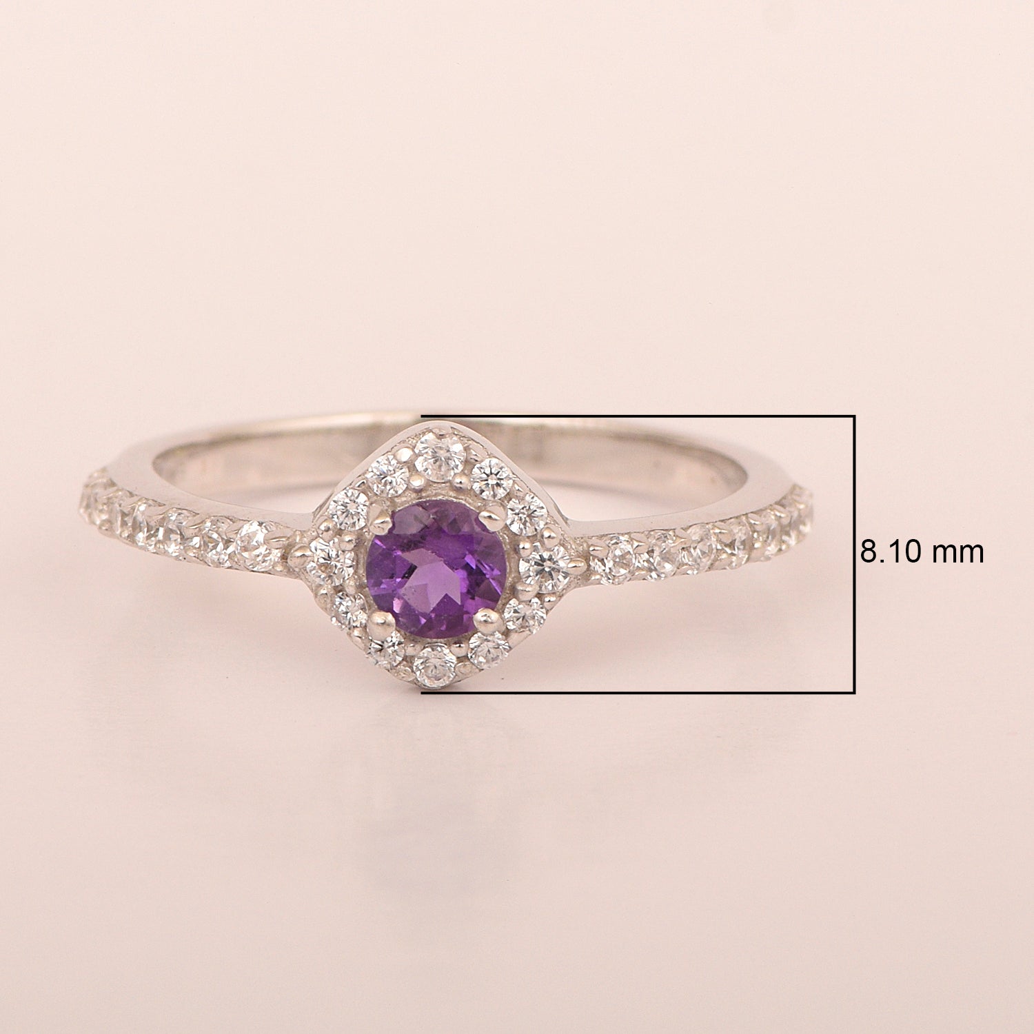 Solitaire Round 4mm Amethyst & White Accents Women Wedding Ring - Kimaya INC