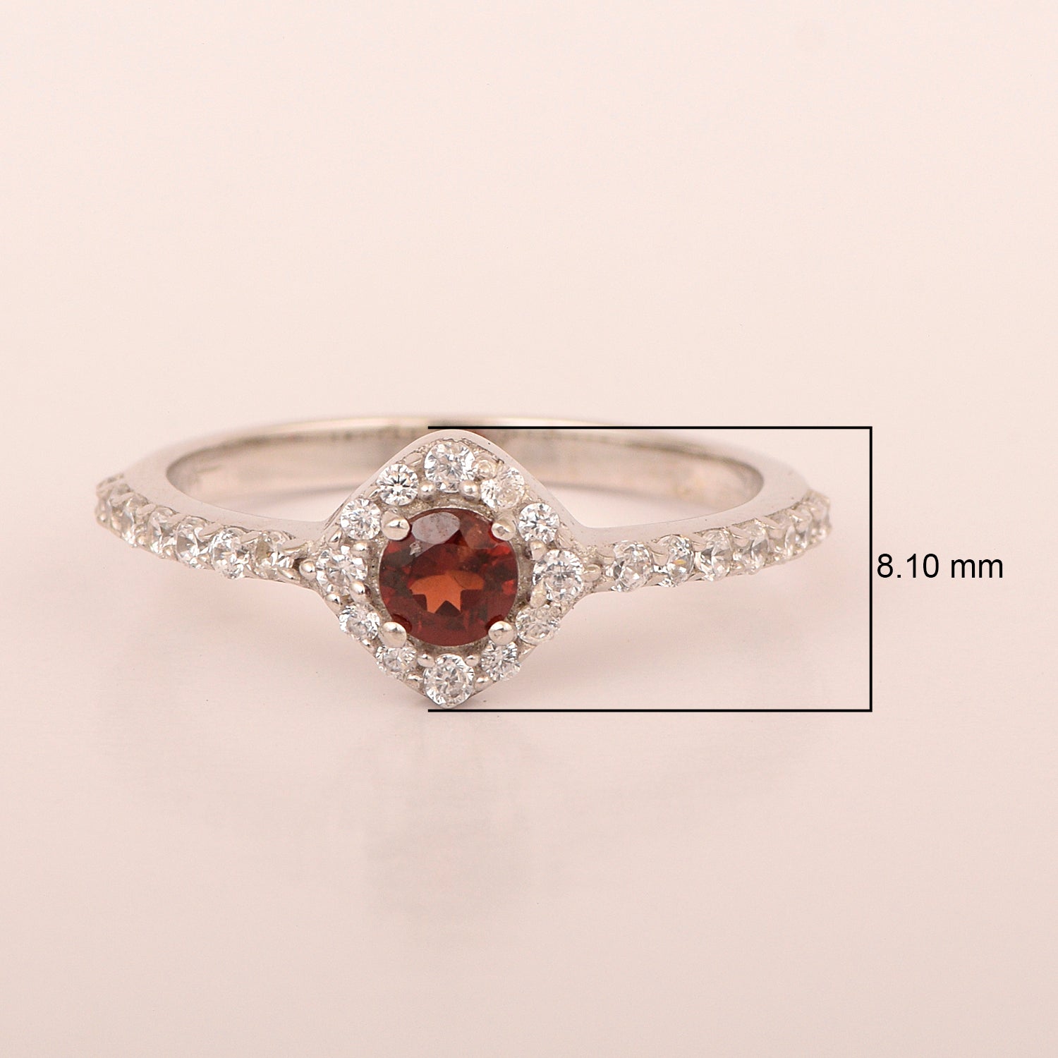 Solitaire Round 4mm Garnet & White Accents Women Wedding Ring - Kimaya INC