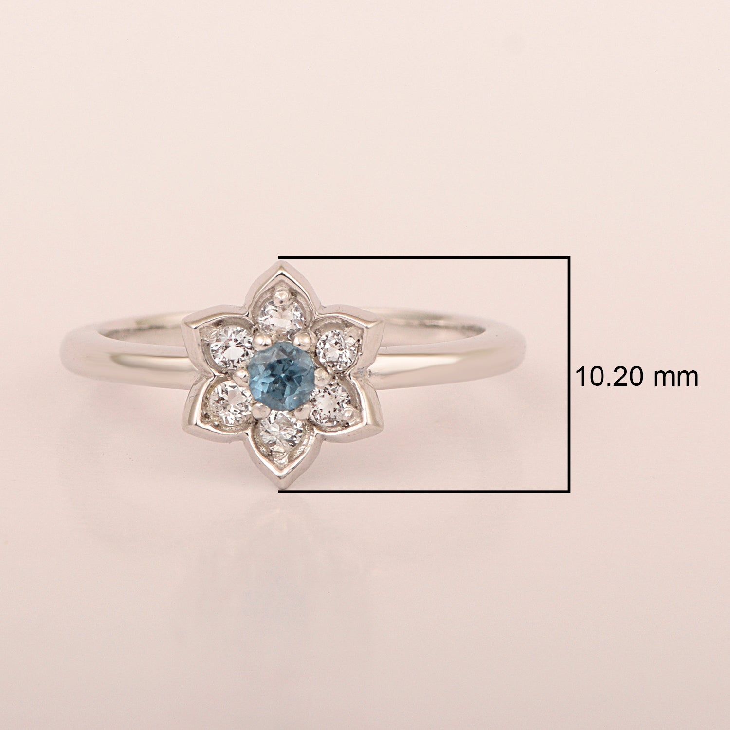Art Deco Sterling Silver Round 0.10 Ctw London Blue Topaz Halo Engagement Women Ring - Kimaya INC