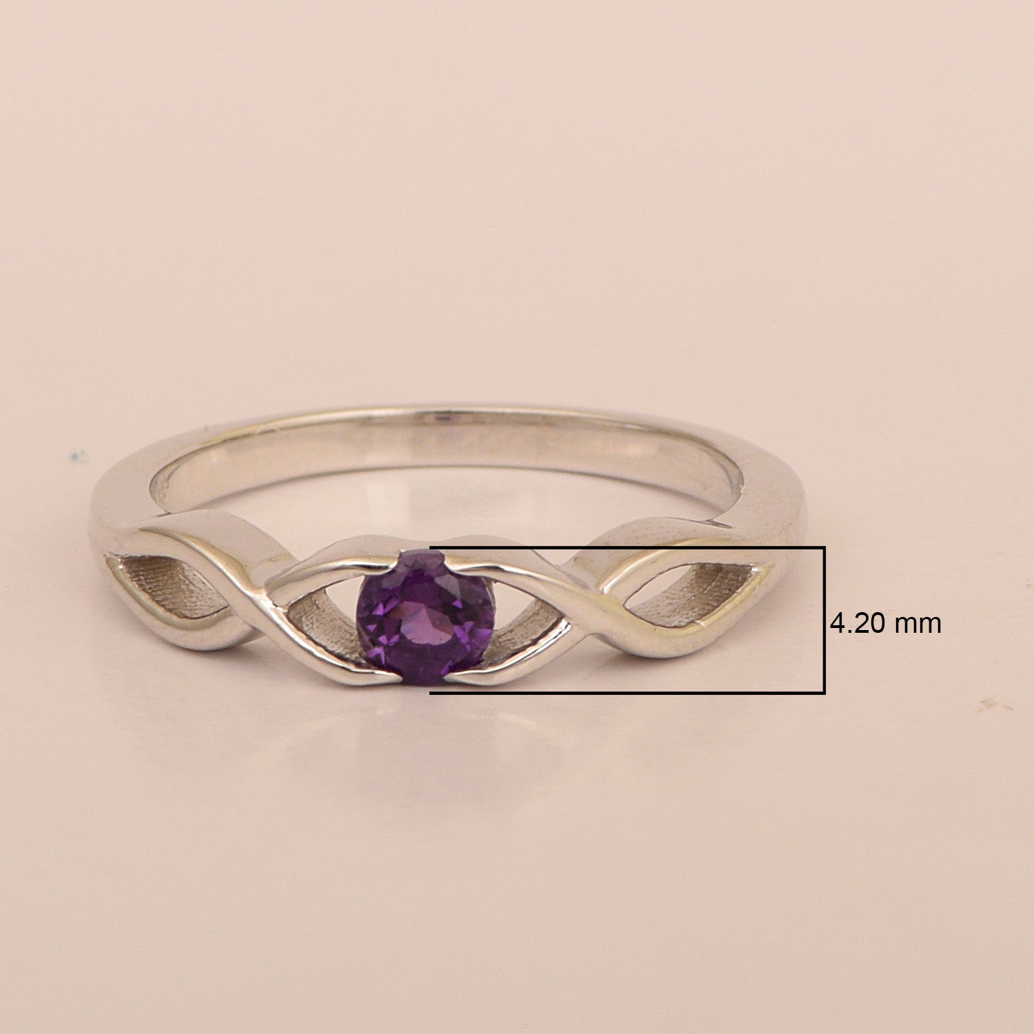 Infinity Knot Round 4mm Amethyst Women Engagement Rings - Kimaya INC