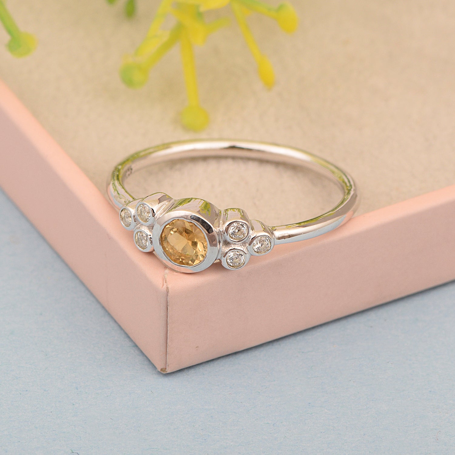 925 Sterling Silver Round 4mm Citrine Engagement For Her Ring - Kimaya INC