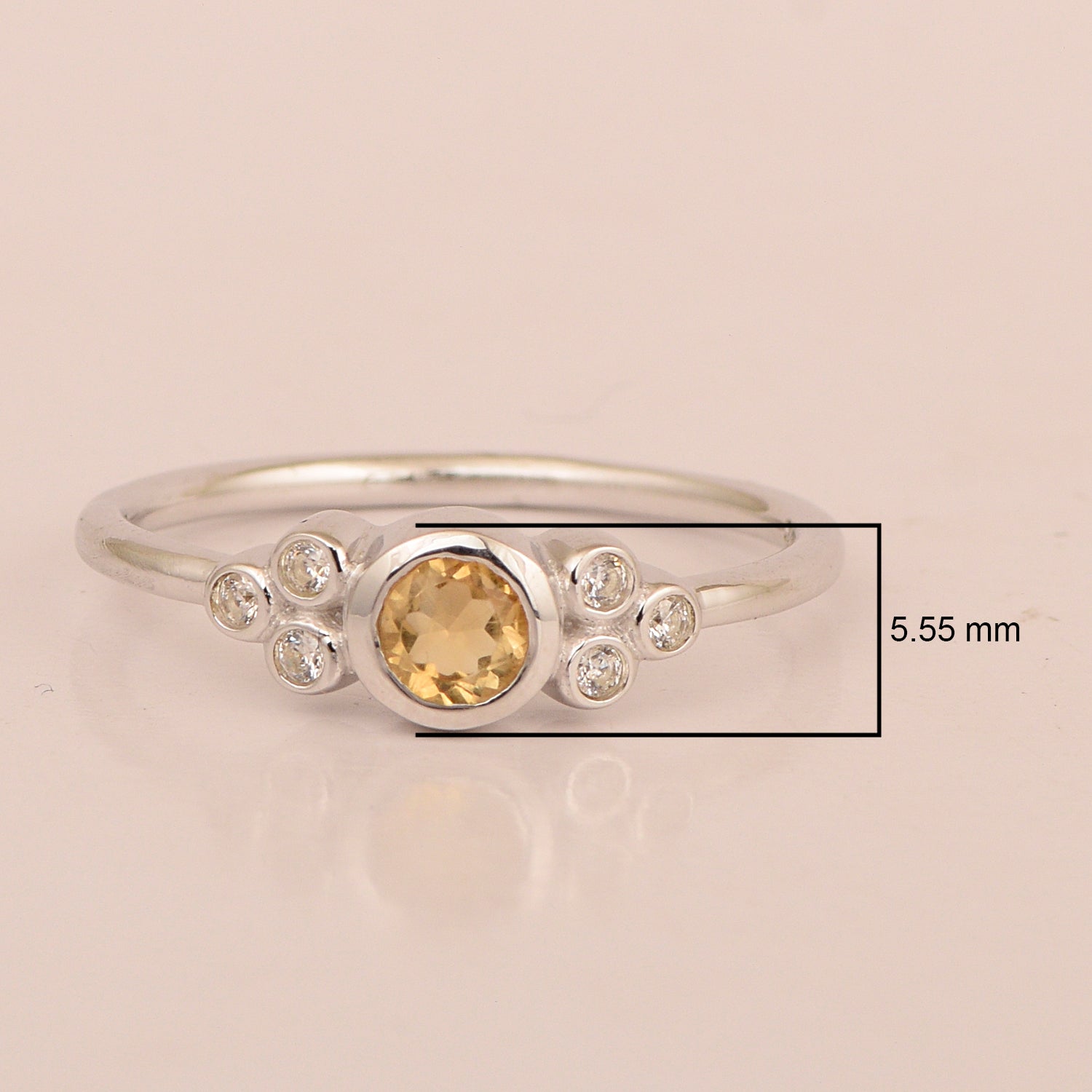 925 Sterling Silver Round 4mm Citrine Engagement For Her Ring - Kimaya INC