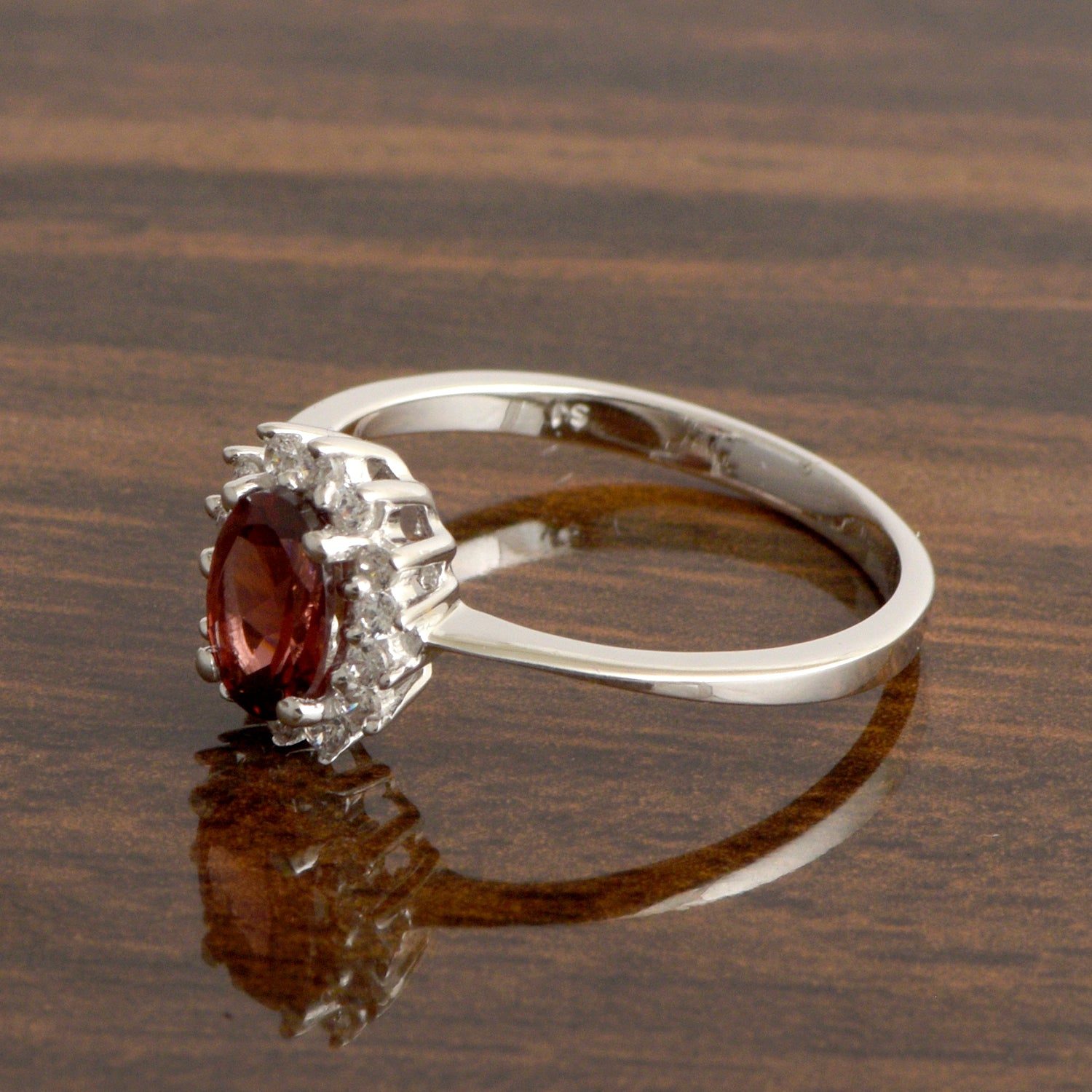 925 Sterling Silver 7x5mm Oval Garnet with White Topaz Accent Stones Halo Ring - Kimaya INC