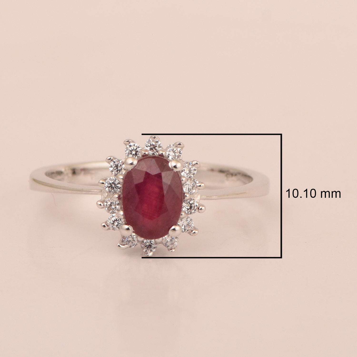 925 Sterling Silver 7x5mm Oval Ruby with White Topaz Accent Stones Halo Ring - Kimaya INC