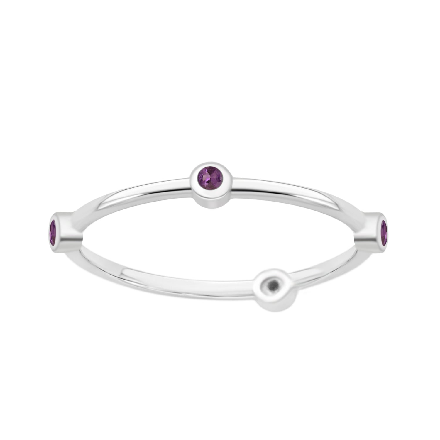 925 Sterling Silver Round 0.20 Ctw Amethyst Stackable Band Women Engagement Ring - Kimaya INC