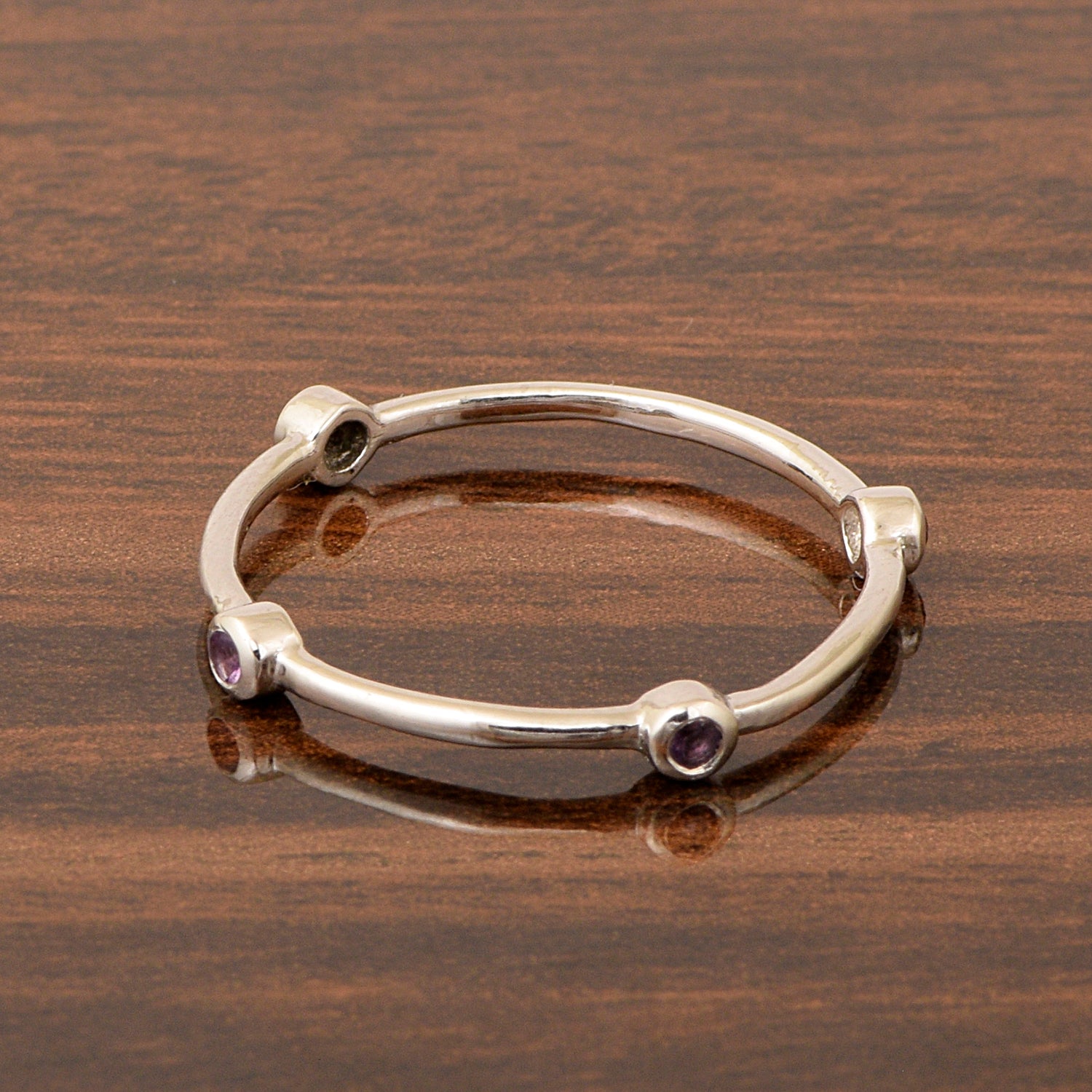 925 Sterling Silver Round 0.20 Ctw Amethyst Stackable Band Women Engagement Ring - Kimaya INC