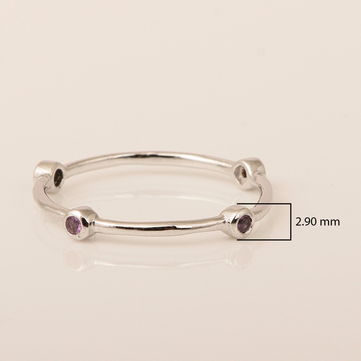 925 Sterling Silver Round 0.20 Ctw Amethyst Stackable Band Women Engagement Ring - Kimaya INC