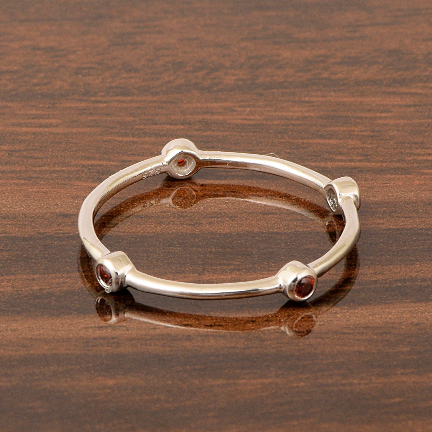925 Sterling Silver Round 0.20 Ctw Garnet Stackable Band Women Engagement Ring - Kimaya INC