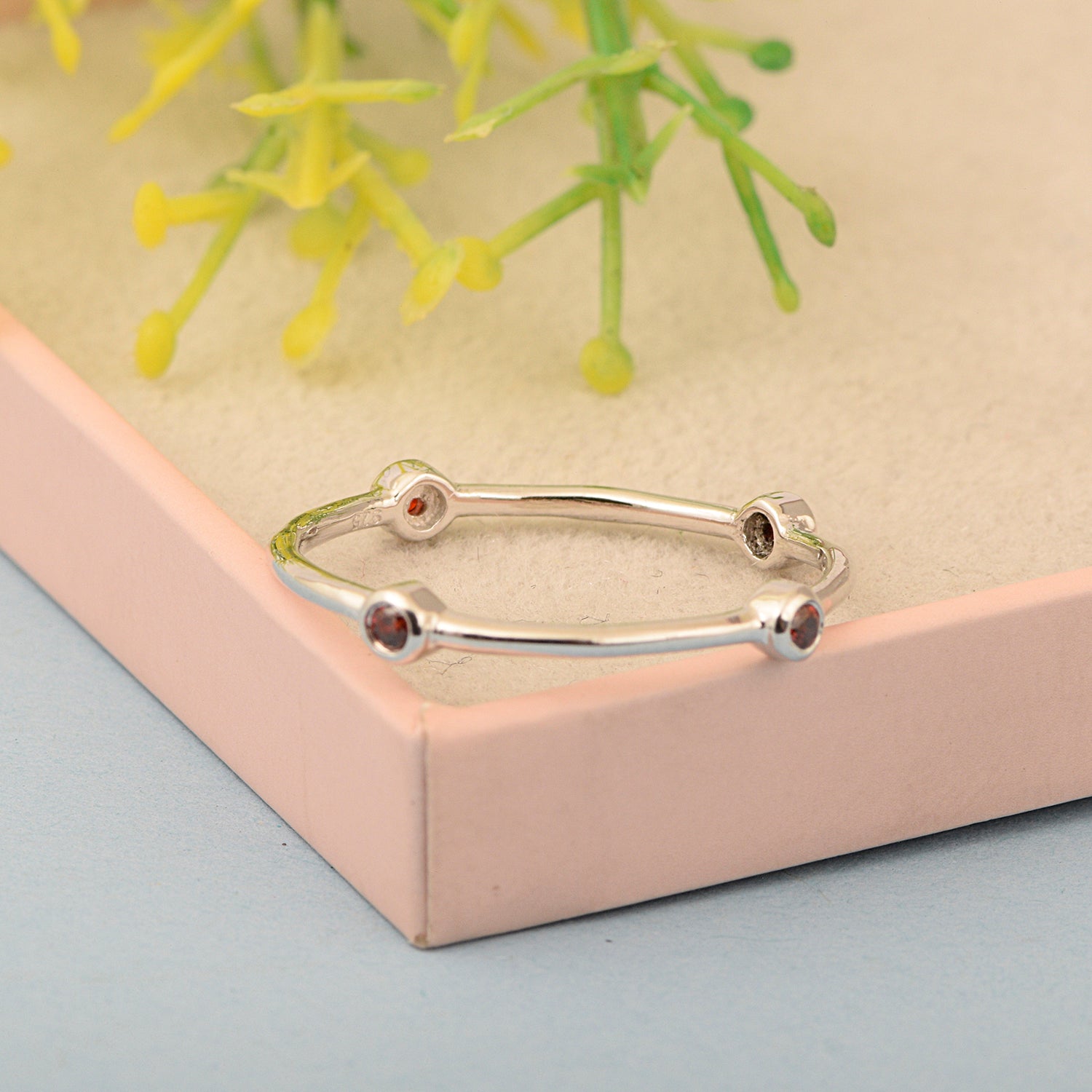 925 Sterling Silver Round 0.20 Ctw Garnet Stackable Band Women Engagement Ring - Kimaya INC