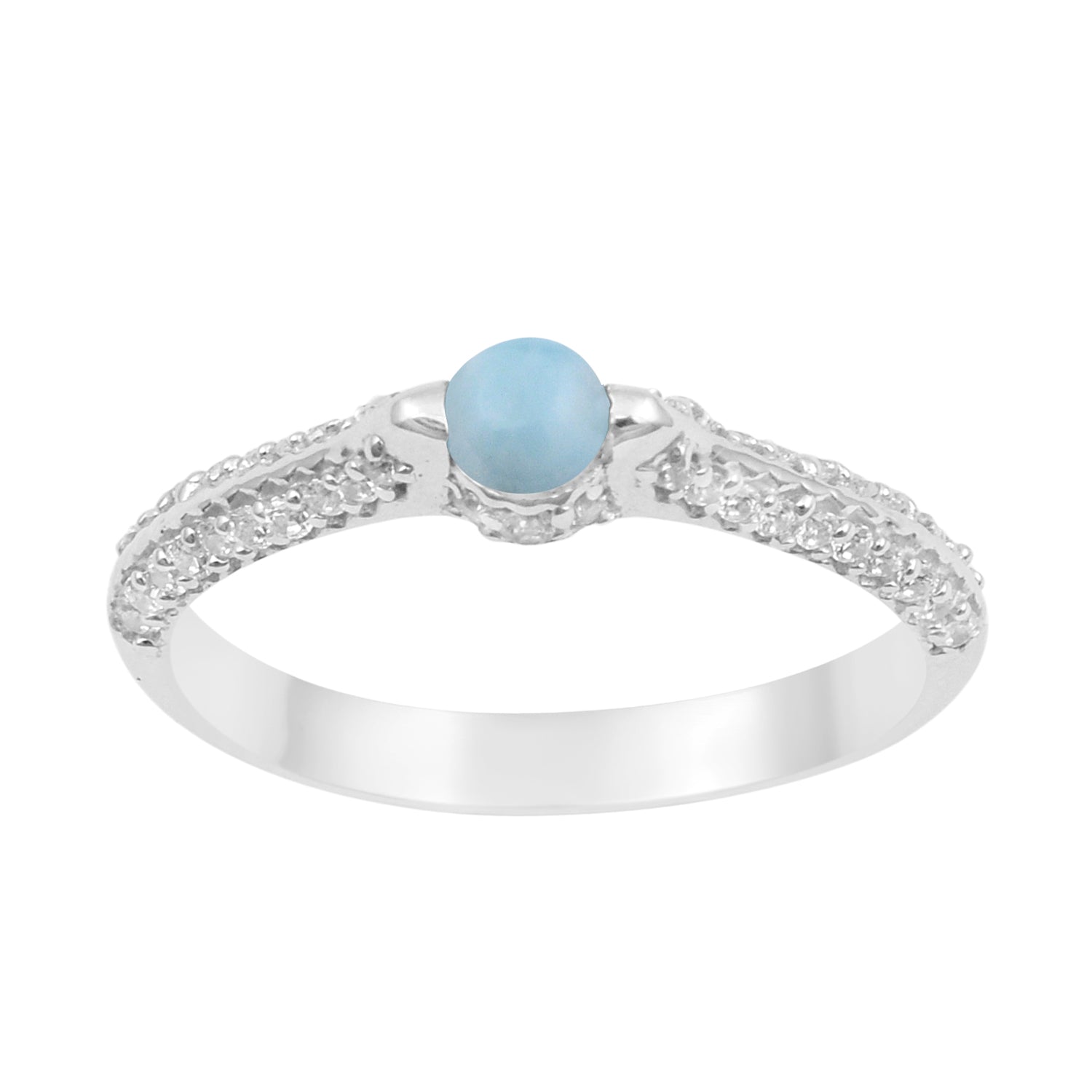 925 Sterling Silver Round 4MM Larimar White Accents Promise Ring - Kimaya INC