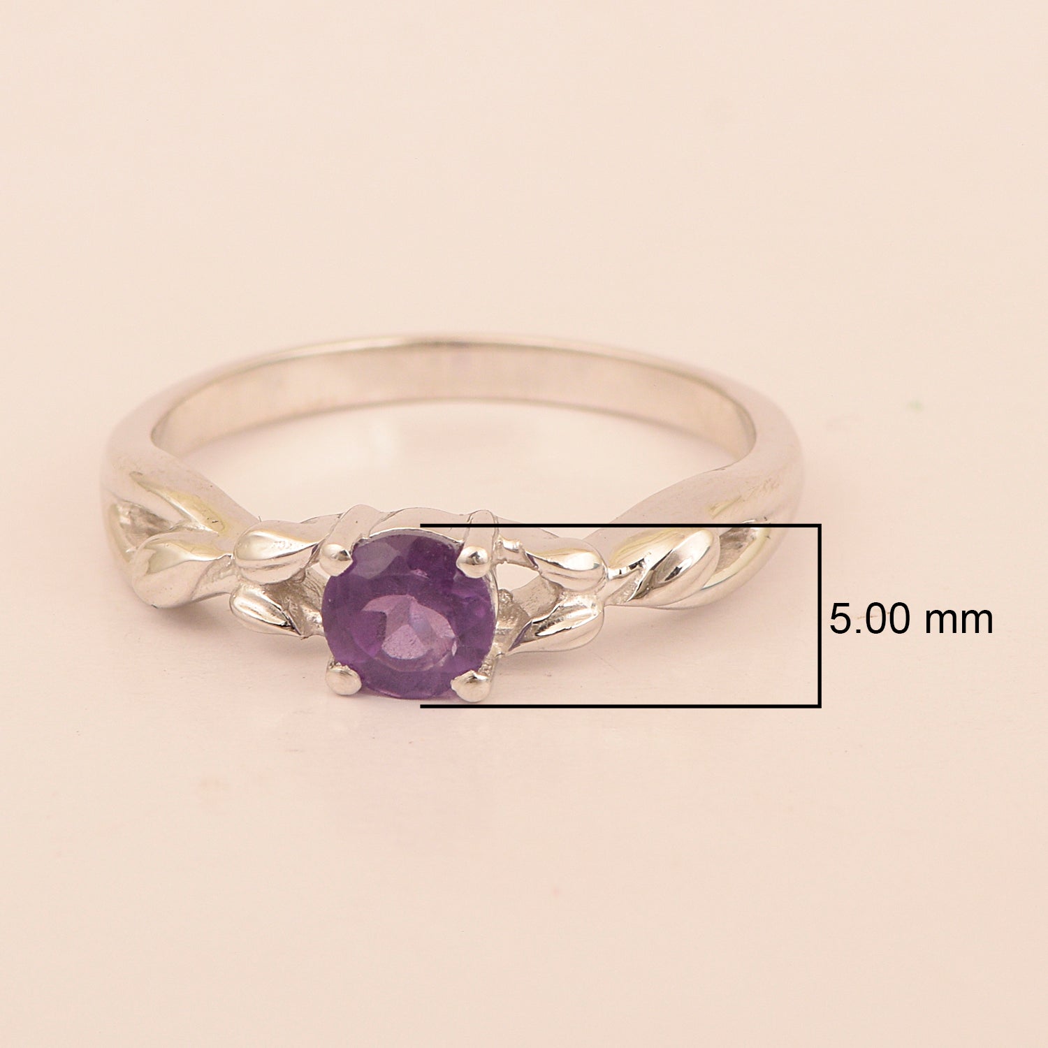 925 Sterling Silver Round Shape 5mm Amethyst Promise Rings - Kimaya INC