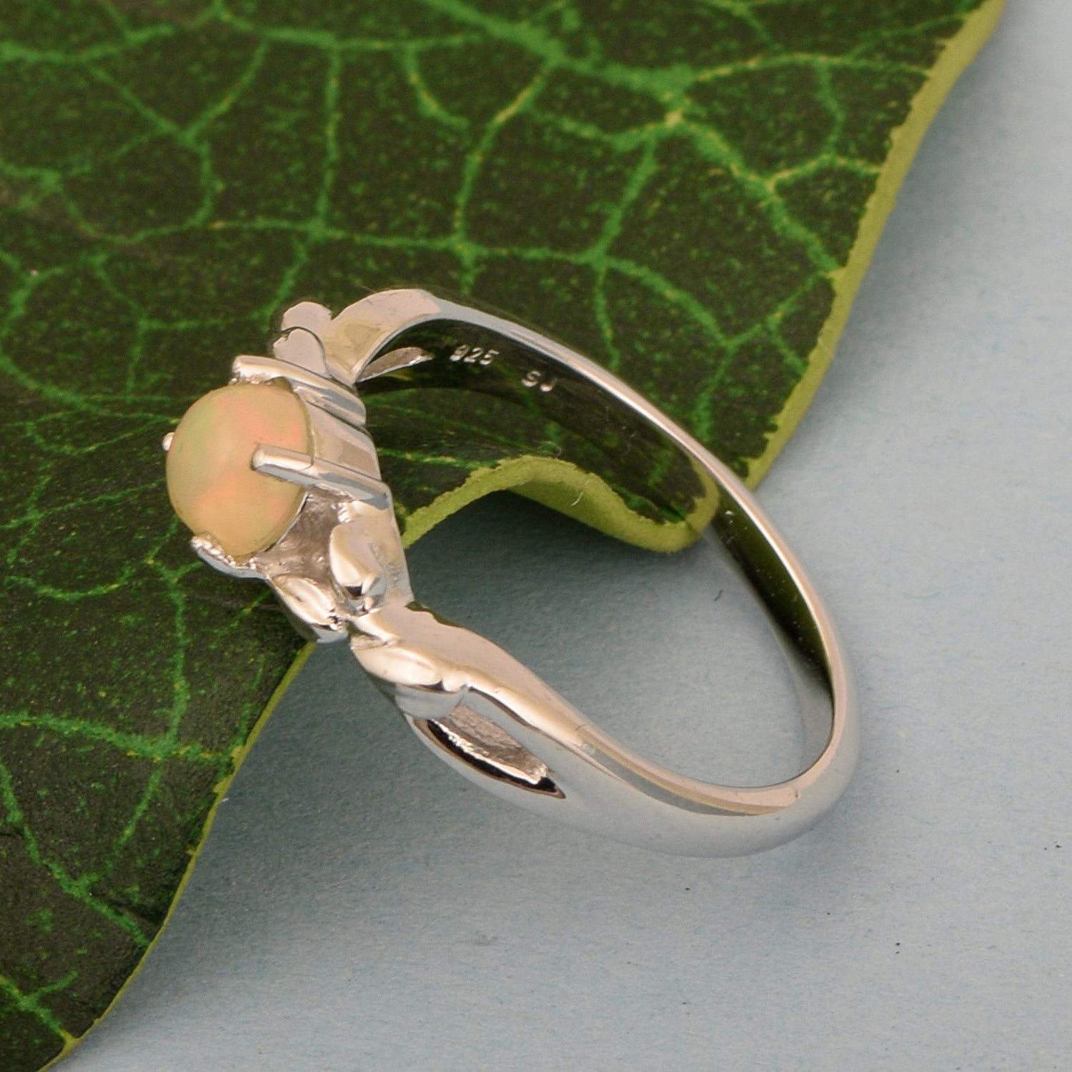 925 Sterling Silver Round Shape 5mm Opal Promise Rings - Kimaya INC