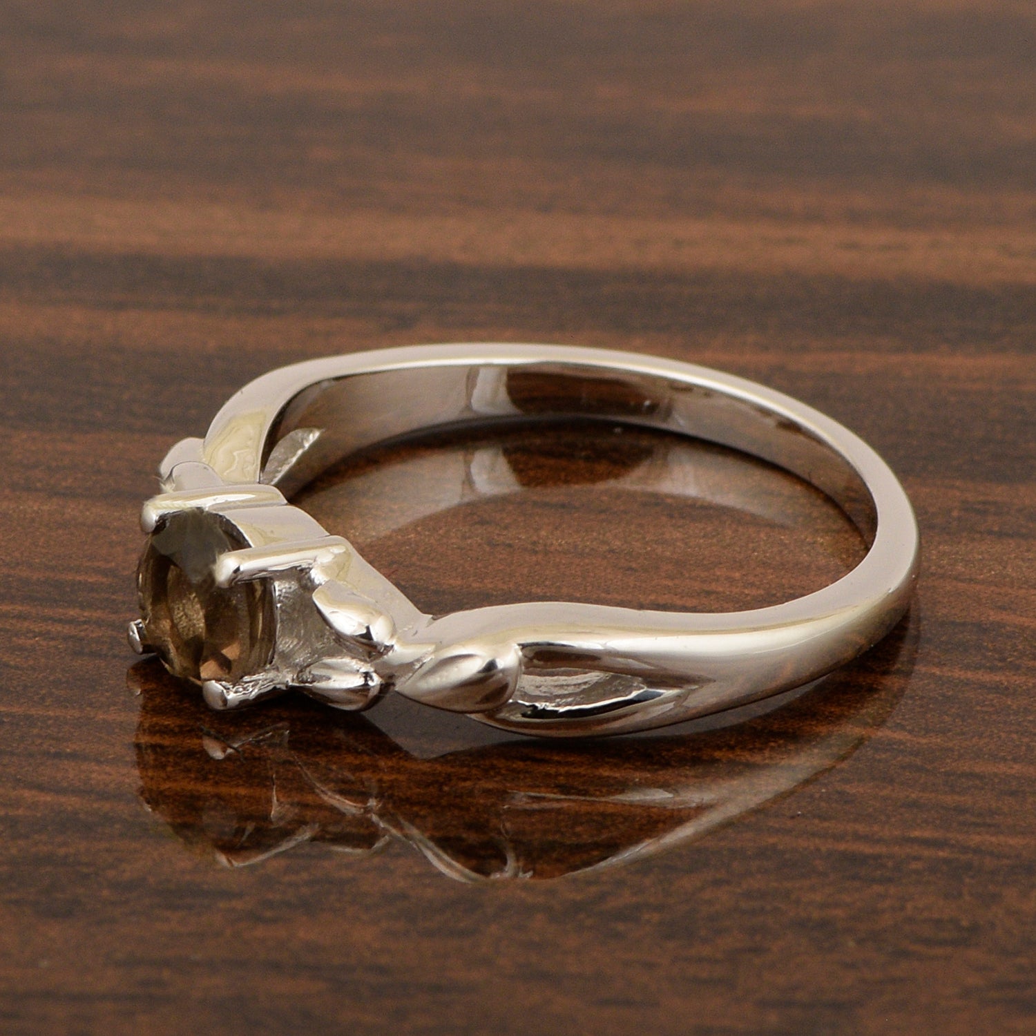 925 Sterling Silver Round Shape 5mm Smoky Quartz Promise Rings - Kimaya INC