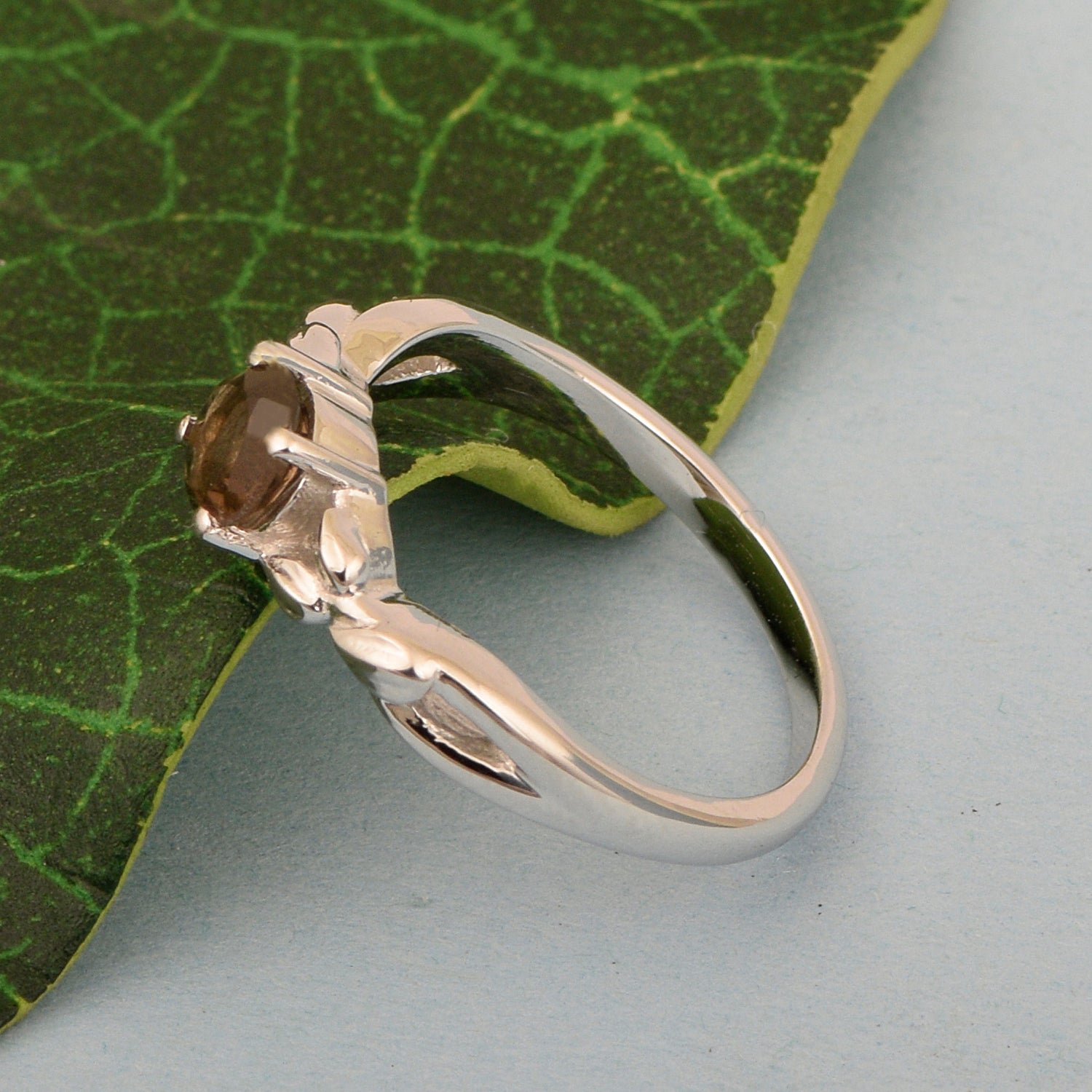 925 Sterling Silver Round Shape 5mm Smoky Quartz Promise Rings - Kimaya INC