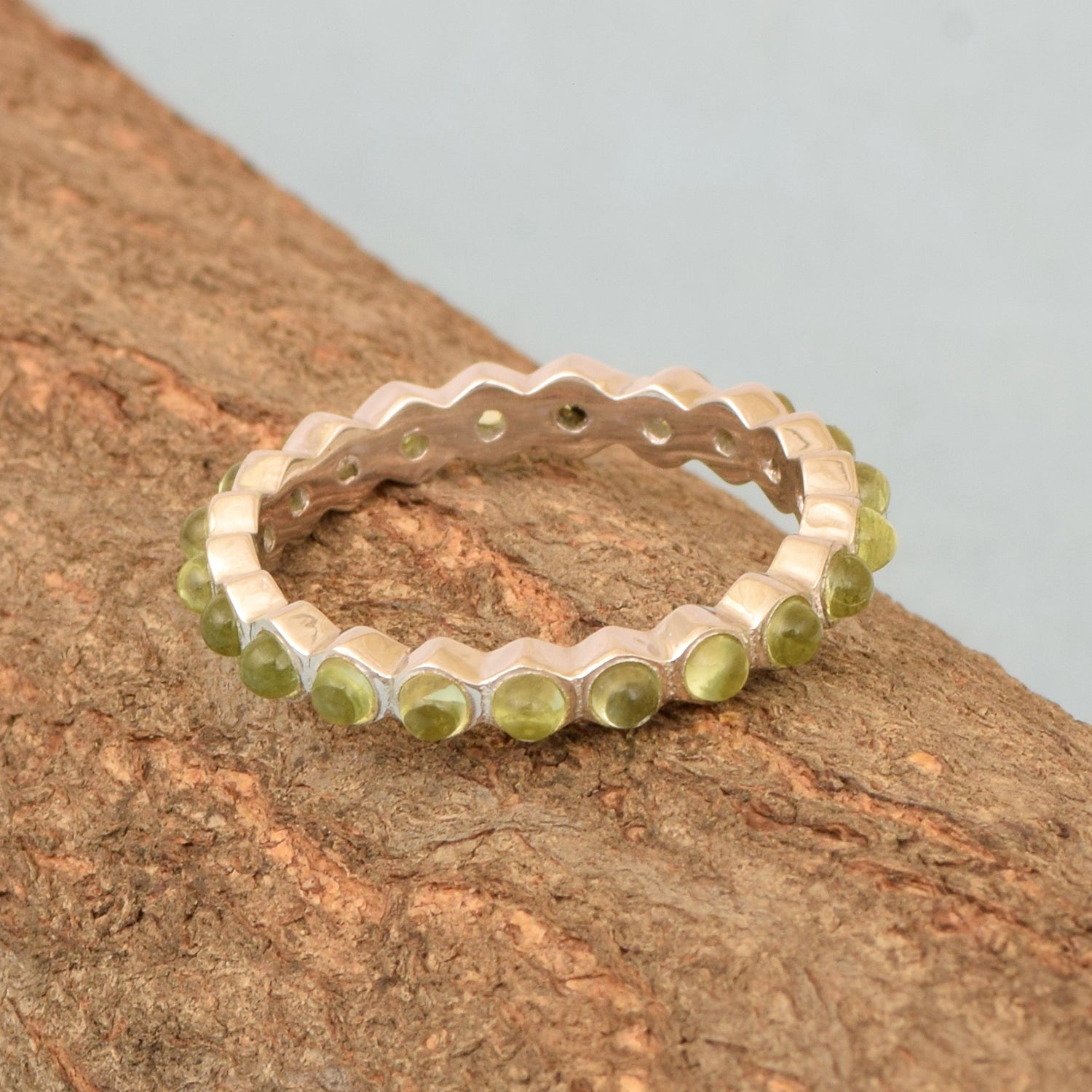 Full Eternity 1.20 Ctw Peridot Gemstone Wedding Stacking Ring - Kimaya INC