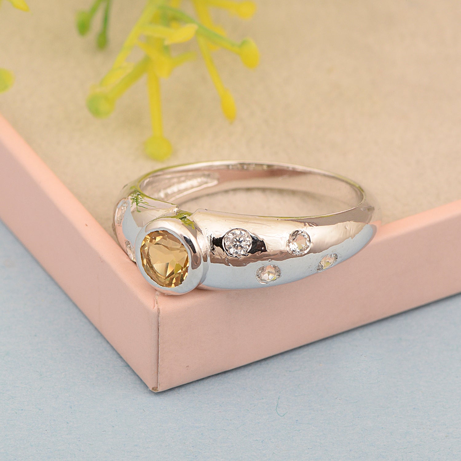 925 Sterling Silver Round 5mm Citrine Women Promise Ring - Kimaya INC