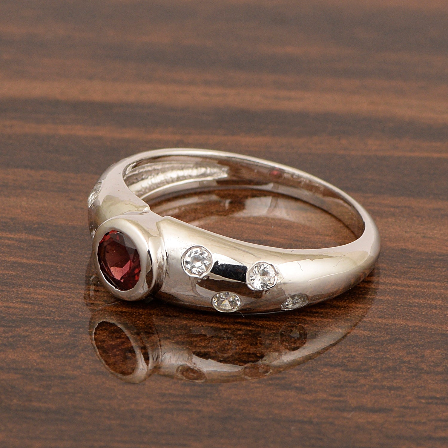 925 Sterling Silver Round 5mm Garnet Women Promise Ring - Kimaya INC
