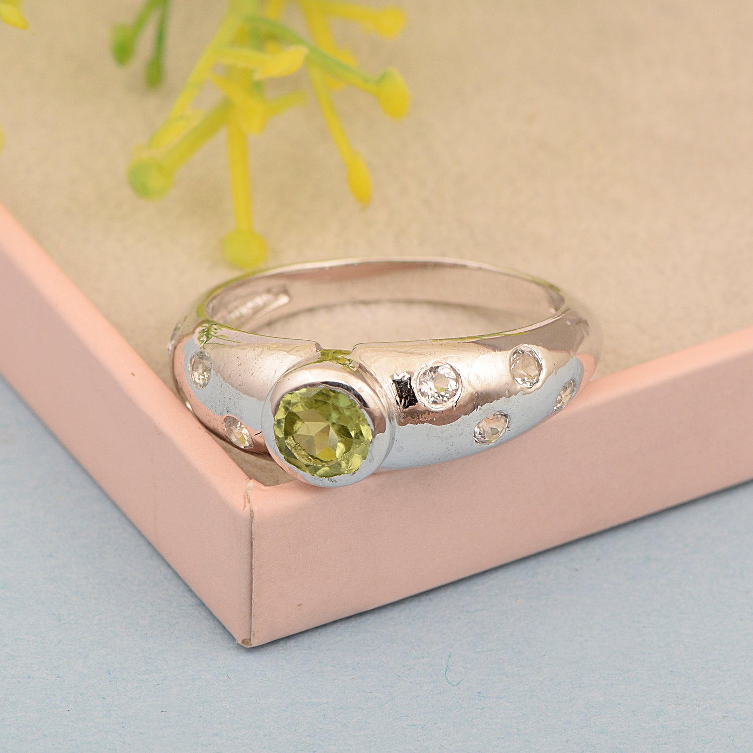 925 Sterling Silver Round 5mm Peridot Women Promise Ring - Kimaya INC