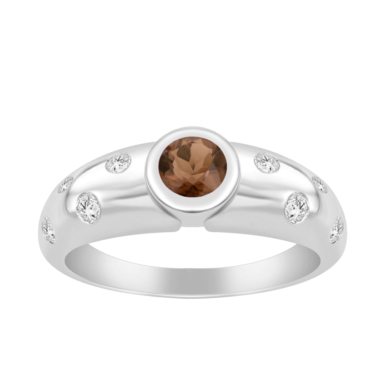 925 Sterling Silver Round 5mm Smoky Quartz Women Promise Ring - Kimaya INC