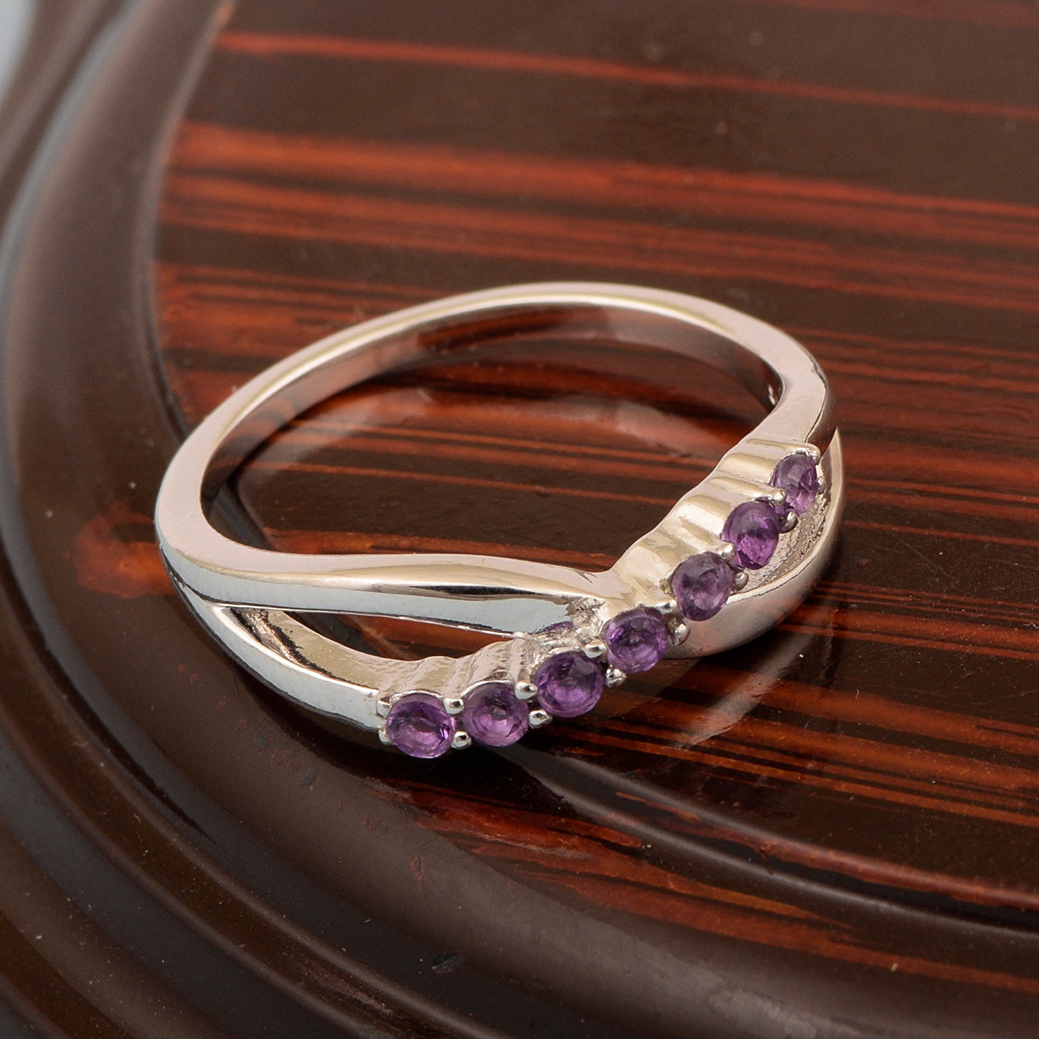 925 Sterling Silver Eternity Round 0.35 Ctw Amethyst Women Rings - Kimaya INC