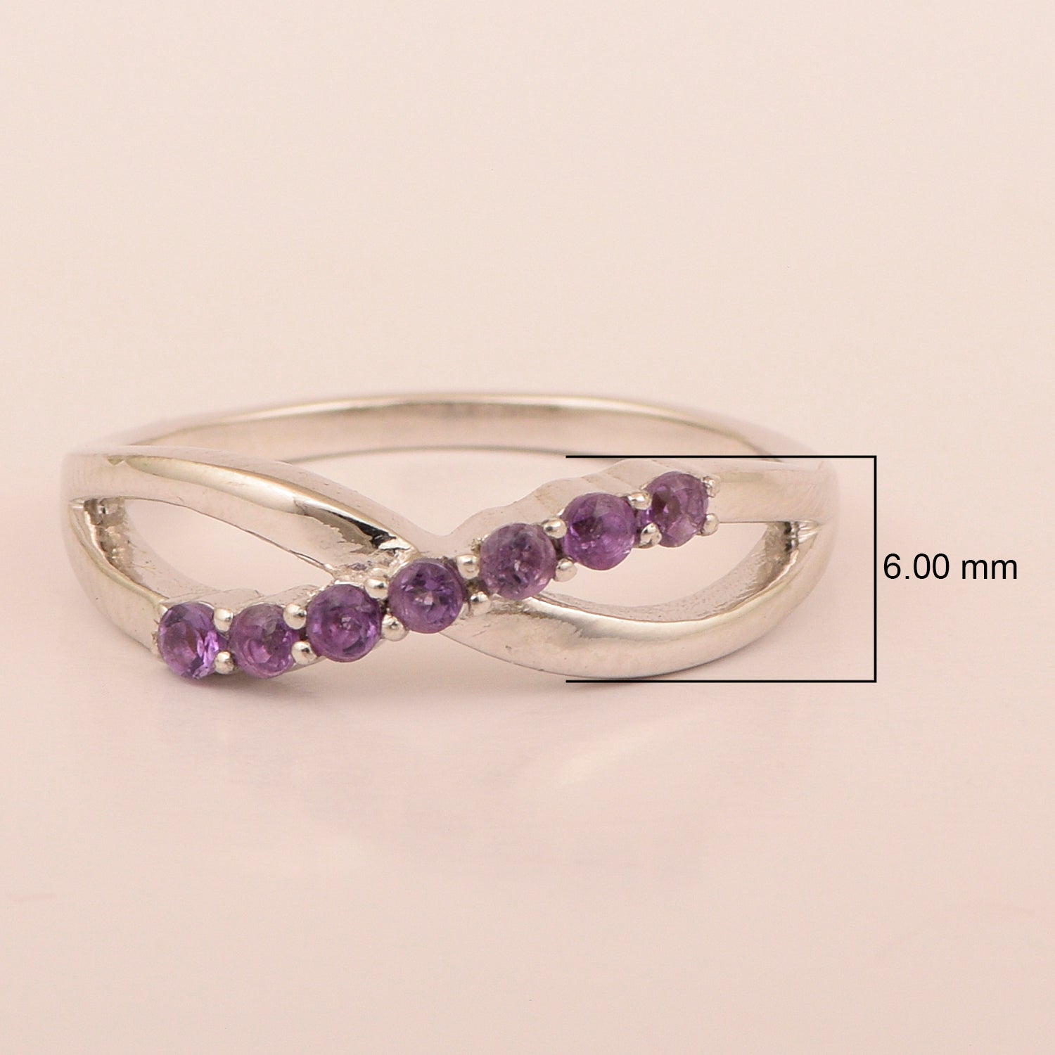 925 Sterling Silver Eternity Round 0.35 Ctw Amethyst Women Rings - Kimaya INC
