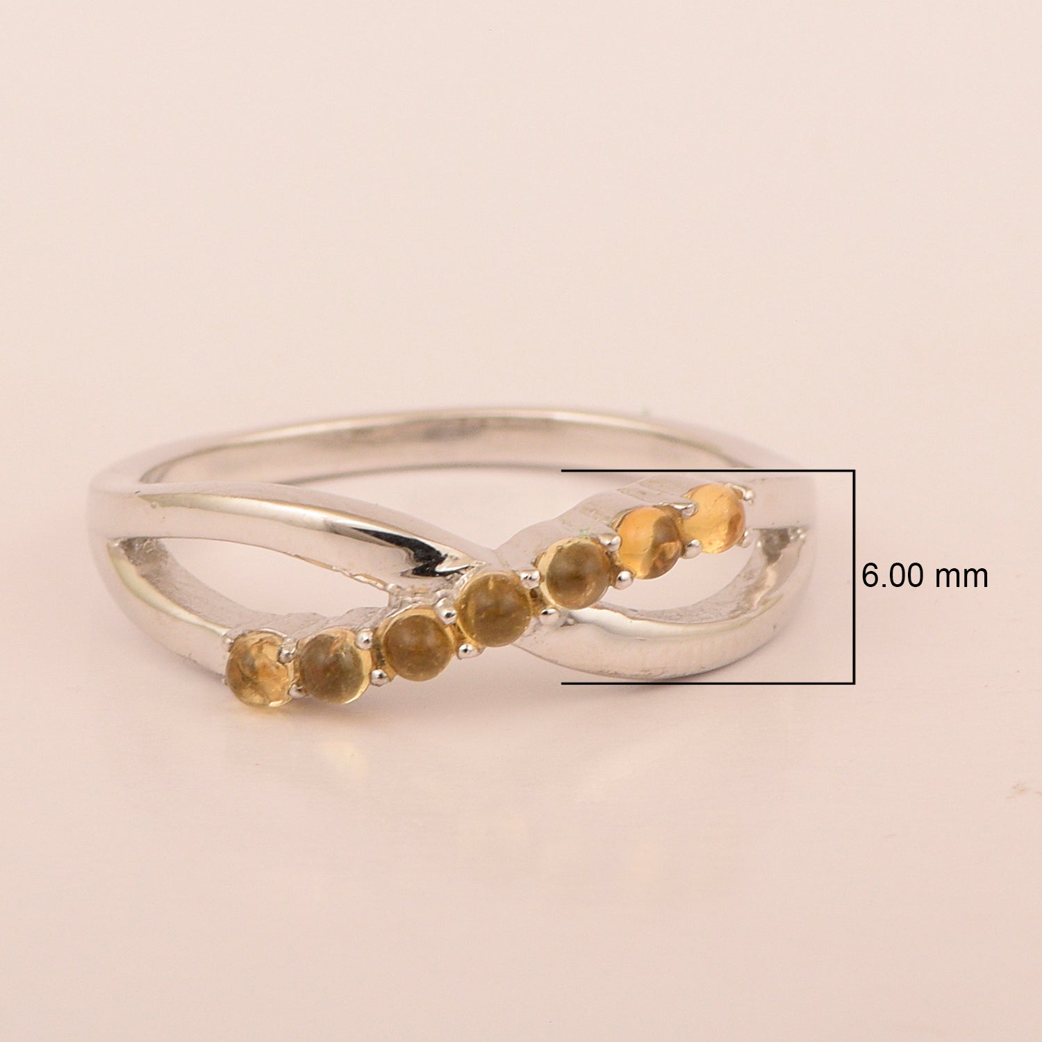 925 Sterling Silver Eternity Round 0.35 Ctw Citrine Women Rings - Kimaya INC