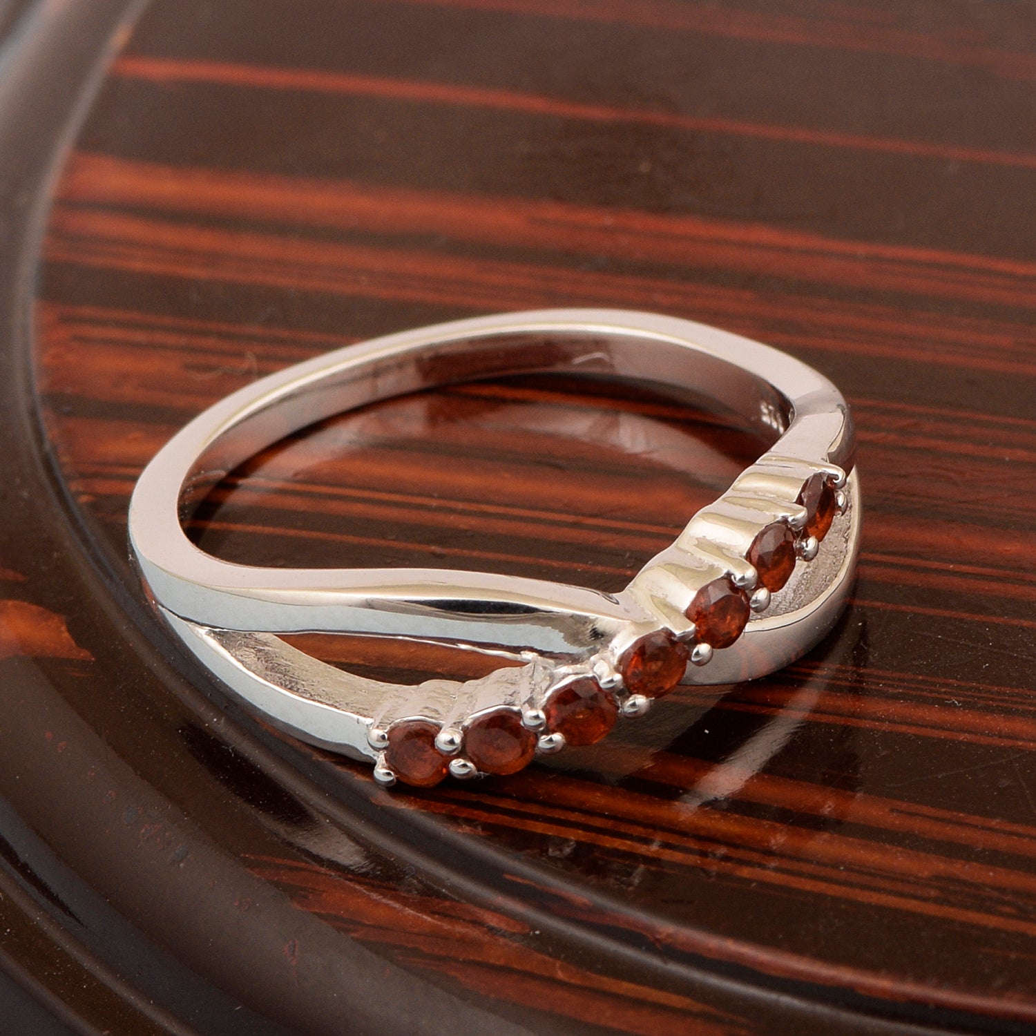 925 Sterling Silver Eternity Round 0.35 Ctw Garnet Women Rings - Kimaya INC