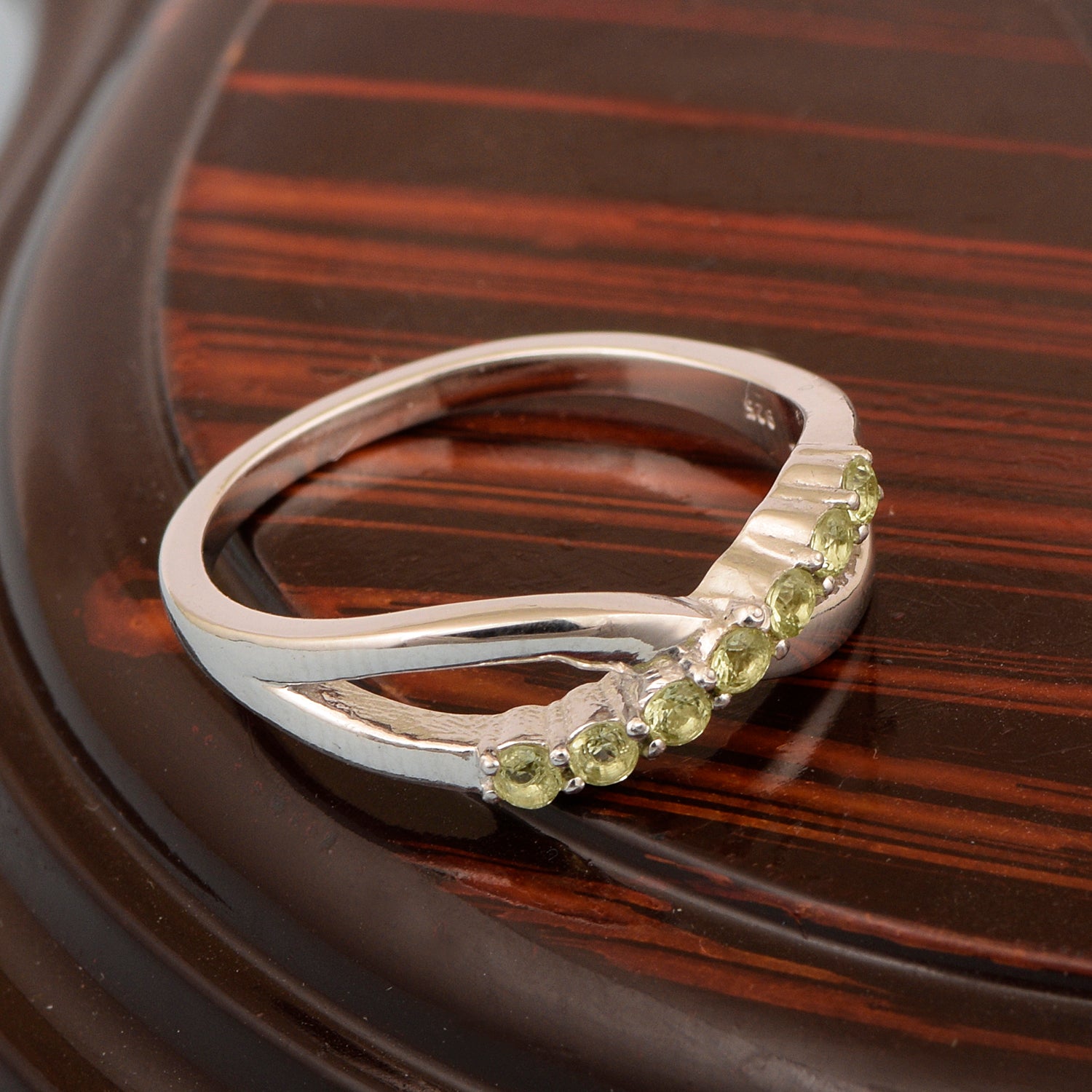 925 Sterling Silver Eternity Round 0.35 Ctw Peridot Women Rings - Kimaya INC