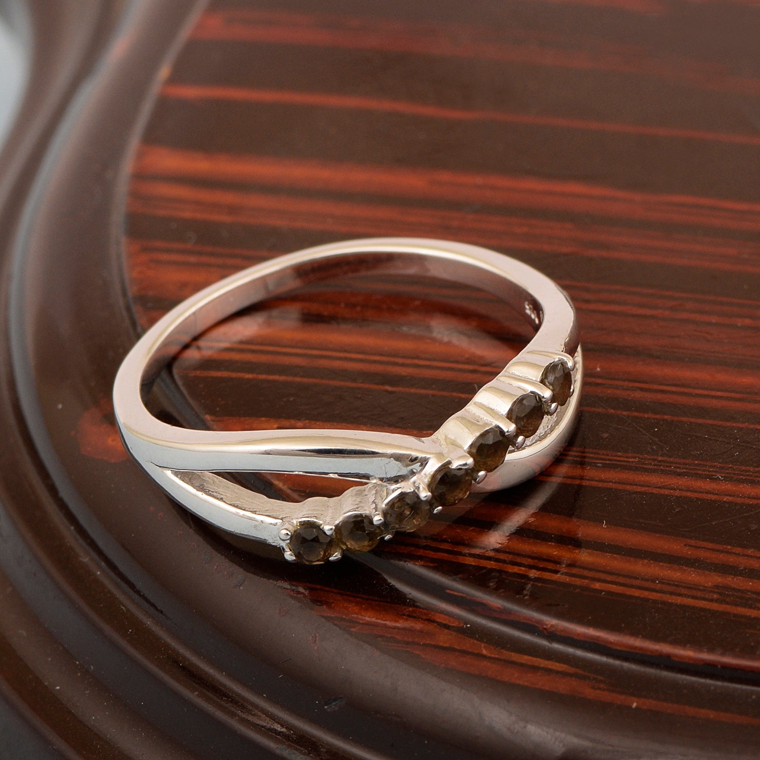 925 Sterling Silver Eternity Round 0.35 Ctw Smoky Quartz Women Rings - Kimaya INC