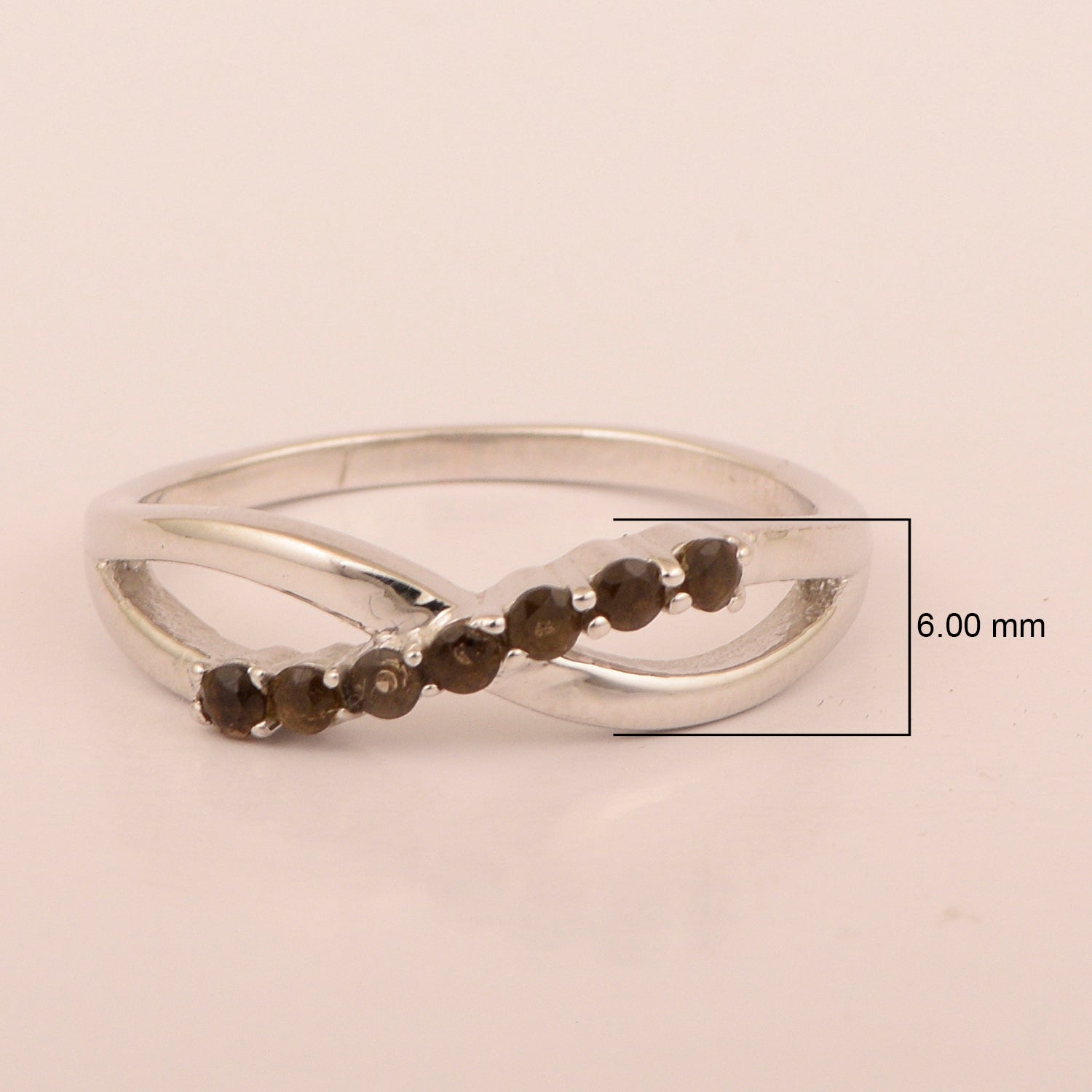 925 Sterling Silver Eternity Round 0.35 Ctw Smoky Quartz Women Rings - Kimaya INC